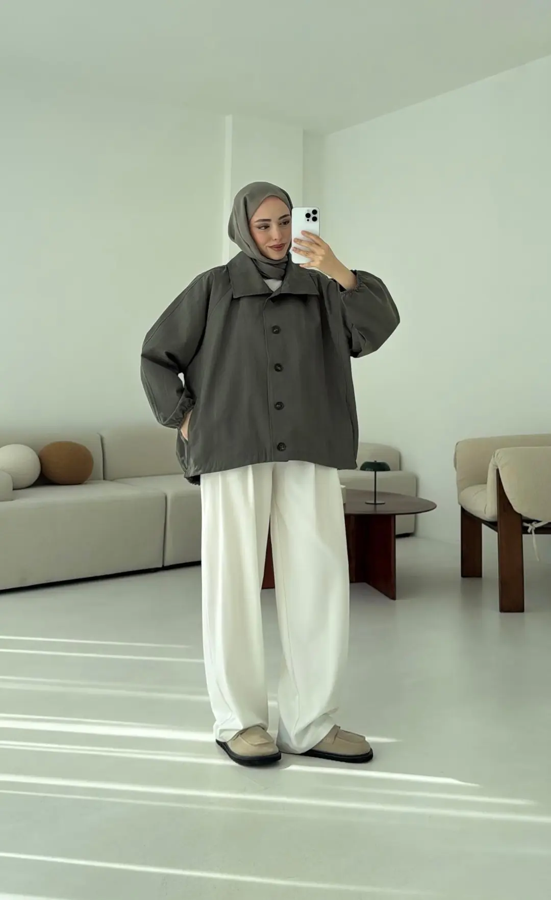 Dik Yaka Bomber Trençkot Haki - Görsel 8