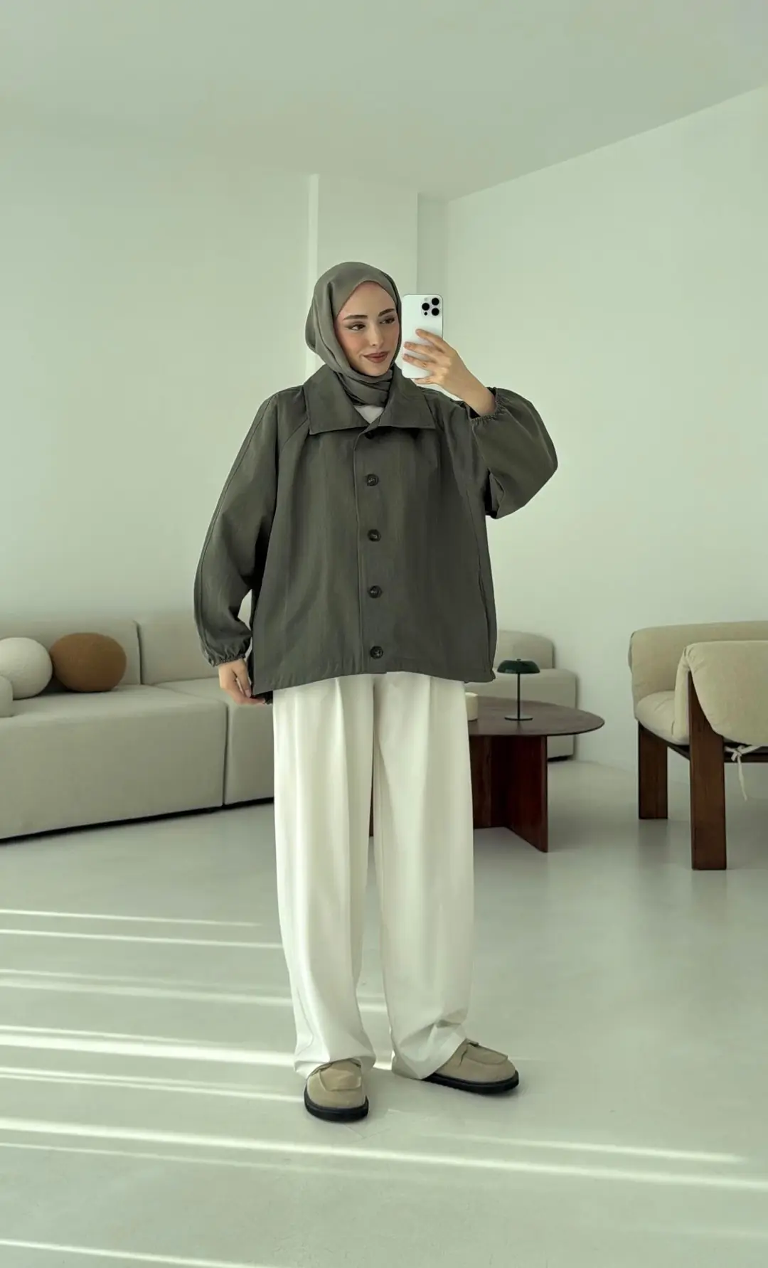 Dik Yaka Bomber Trençkot Haki - Görsel 9