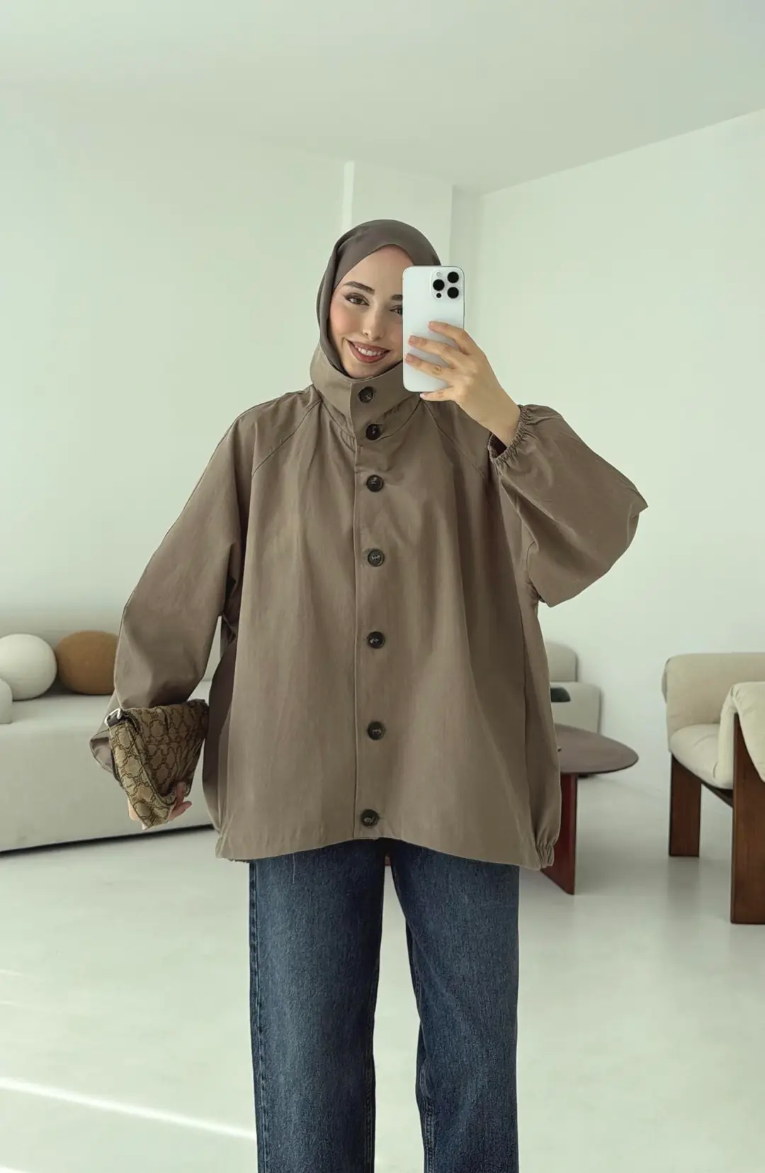 Dik Yaka Bomber Trençkot Vizon