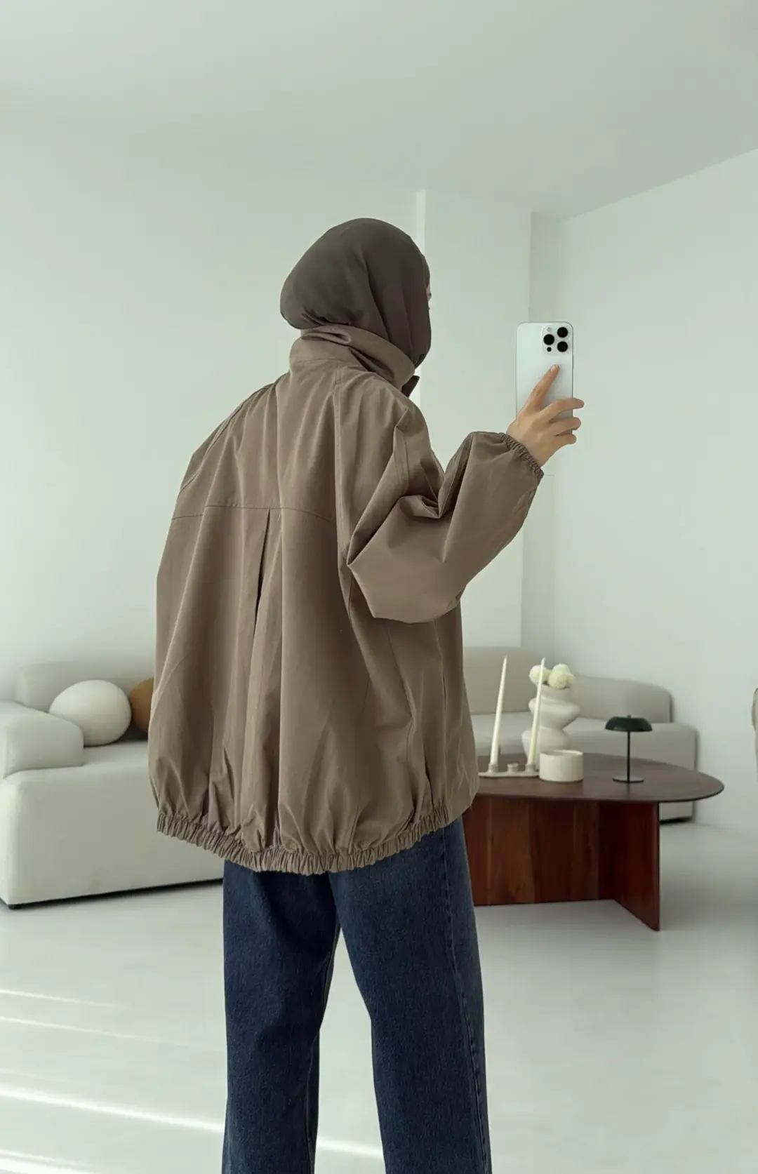 Dik Yaka Bomber Trençkot Vizon - Görsel 7