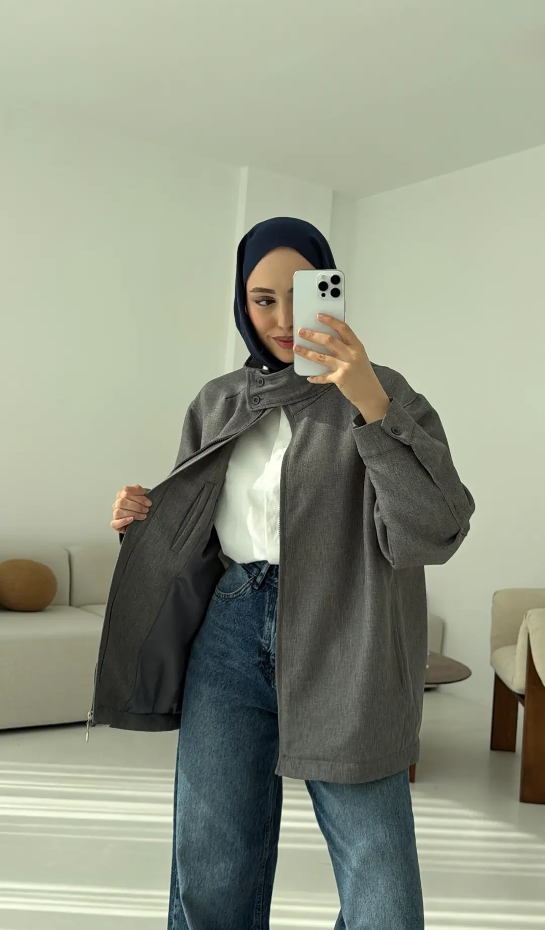 Dik Yaka Ceket Gri - Görsel 3