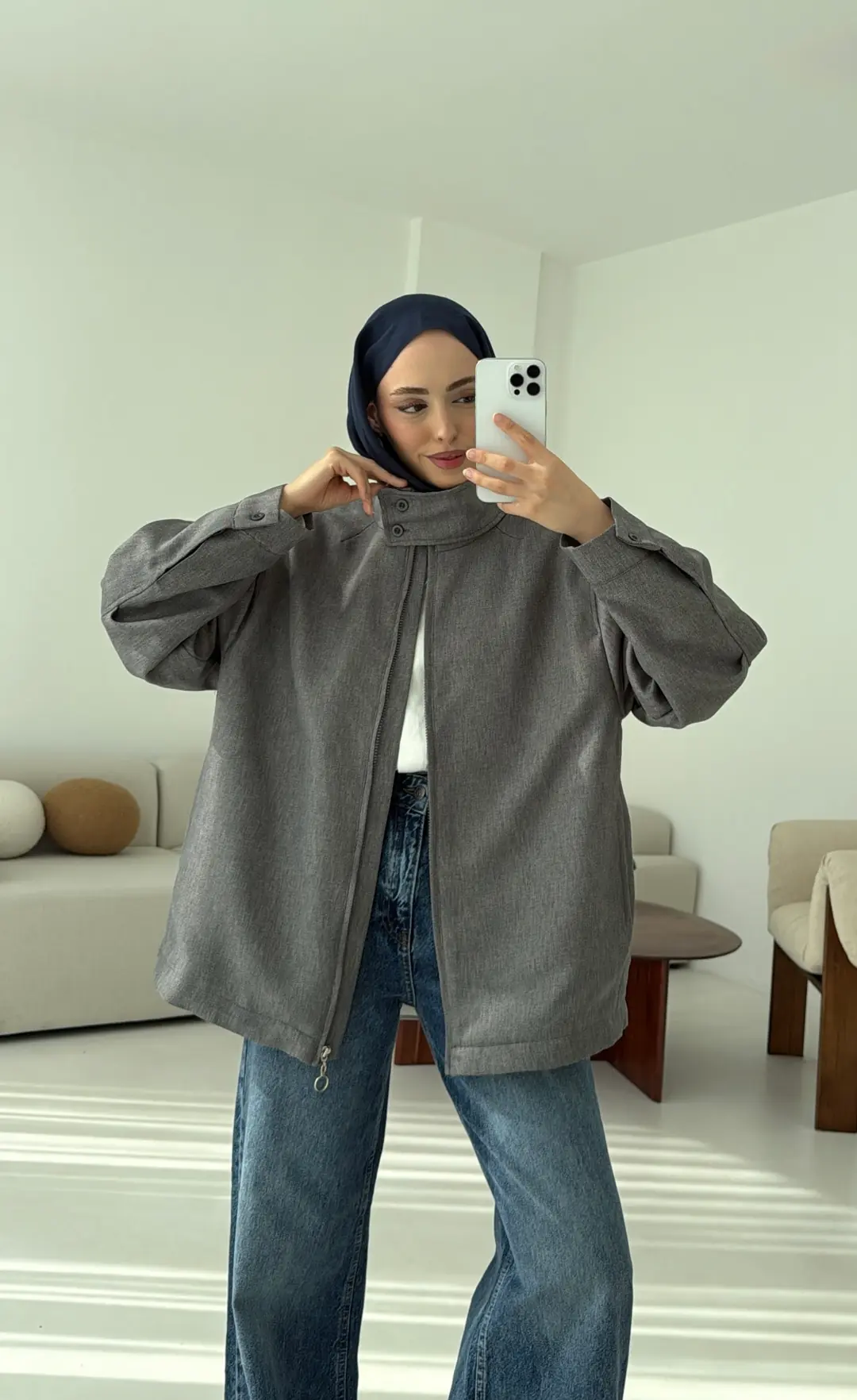 Dik Yaka Ceket Gri - Görsel 4