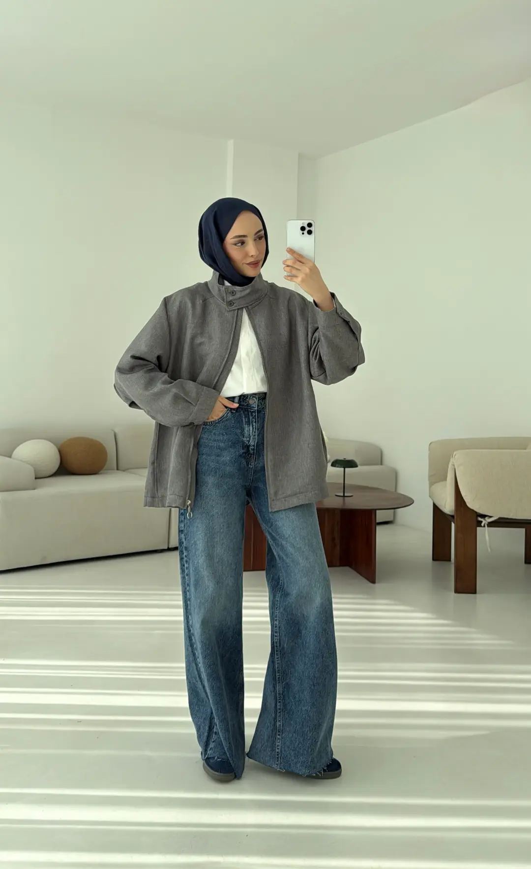 Dik Yaka Ceket Gri - Görsel 5