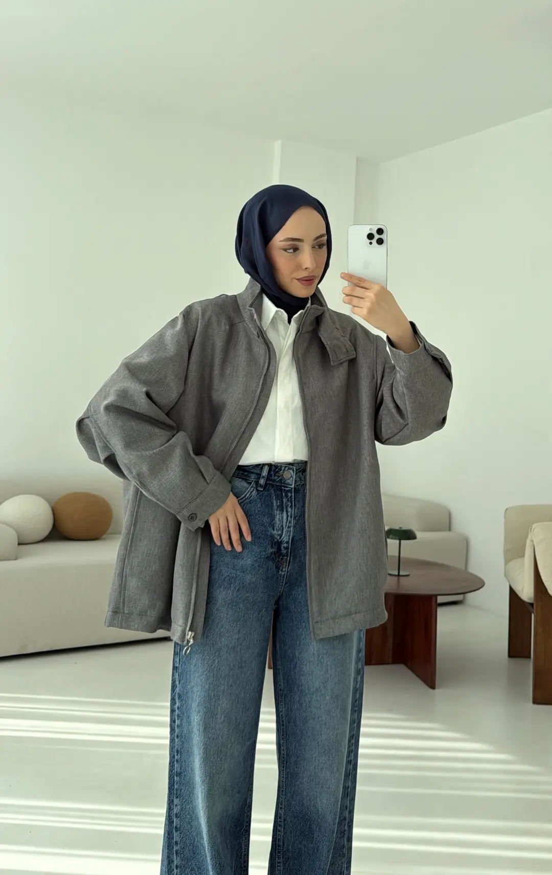 Dik Yaka Ceket Gri - Görsel 6