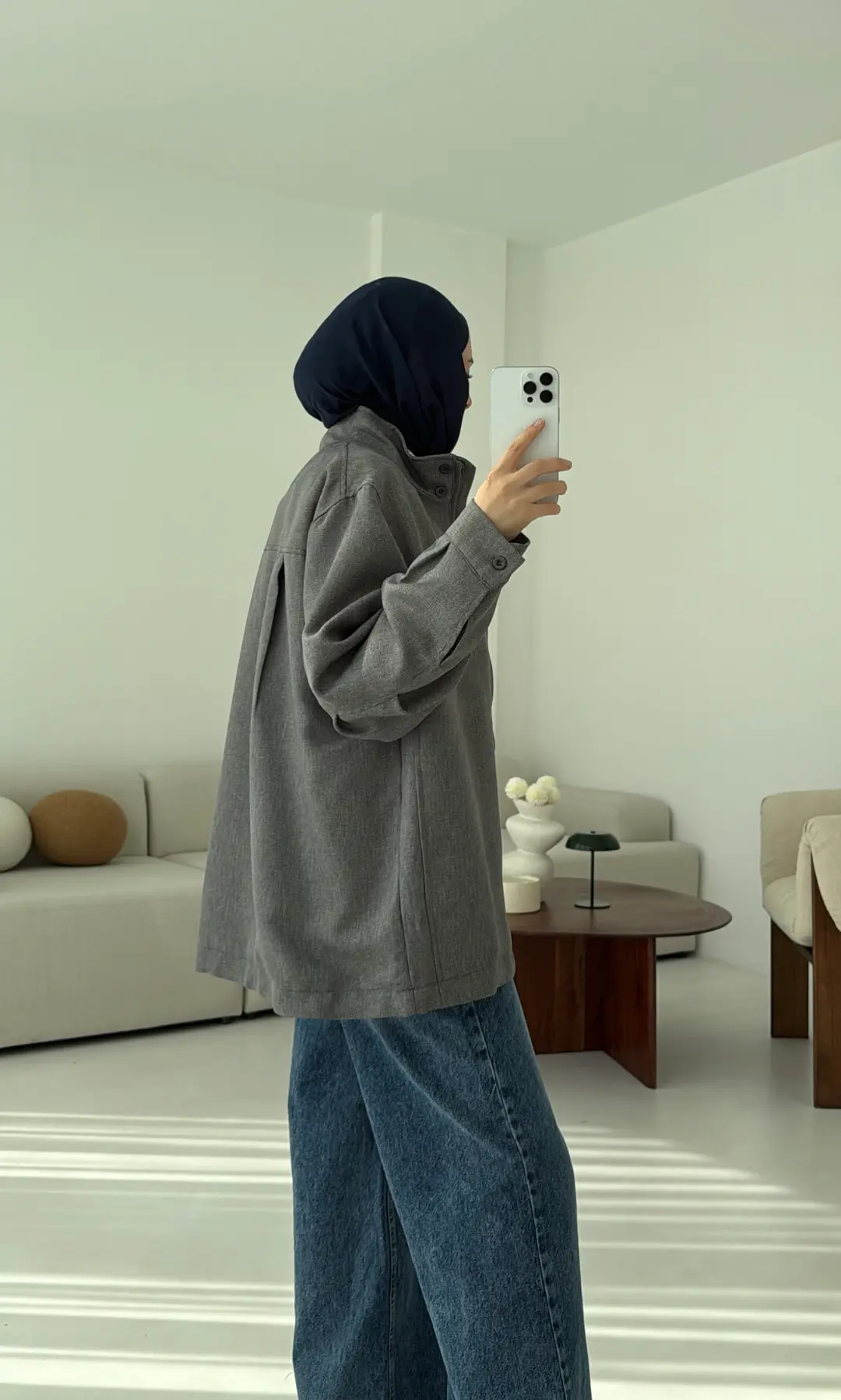 Dik Yaka Ceket Gri - Görsel 7