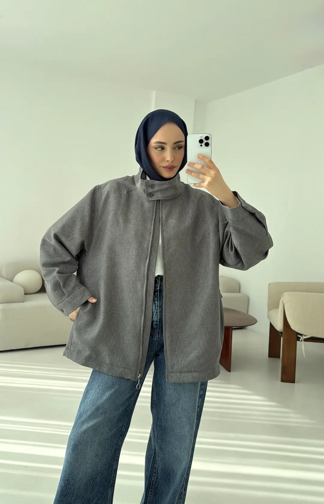 Dik Yaka Ceket Gri - Görsel 8