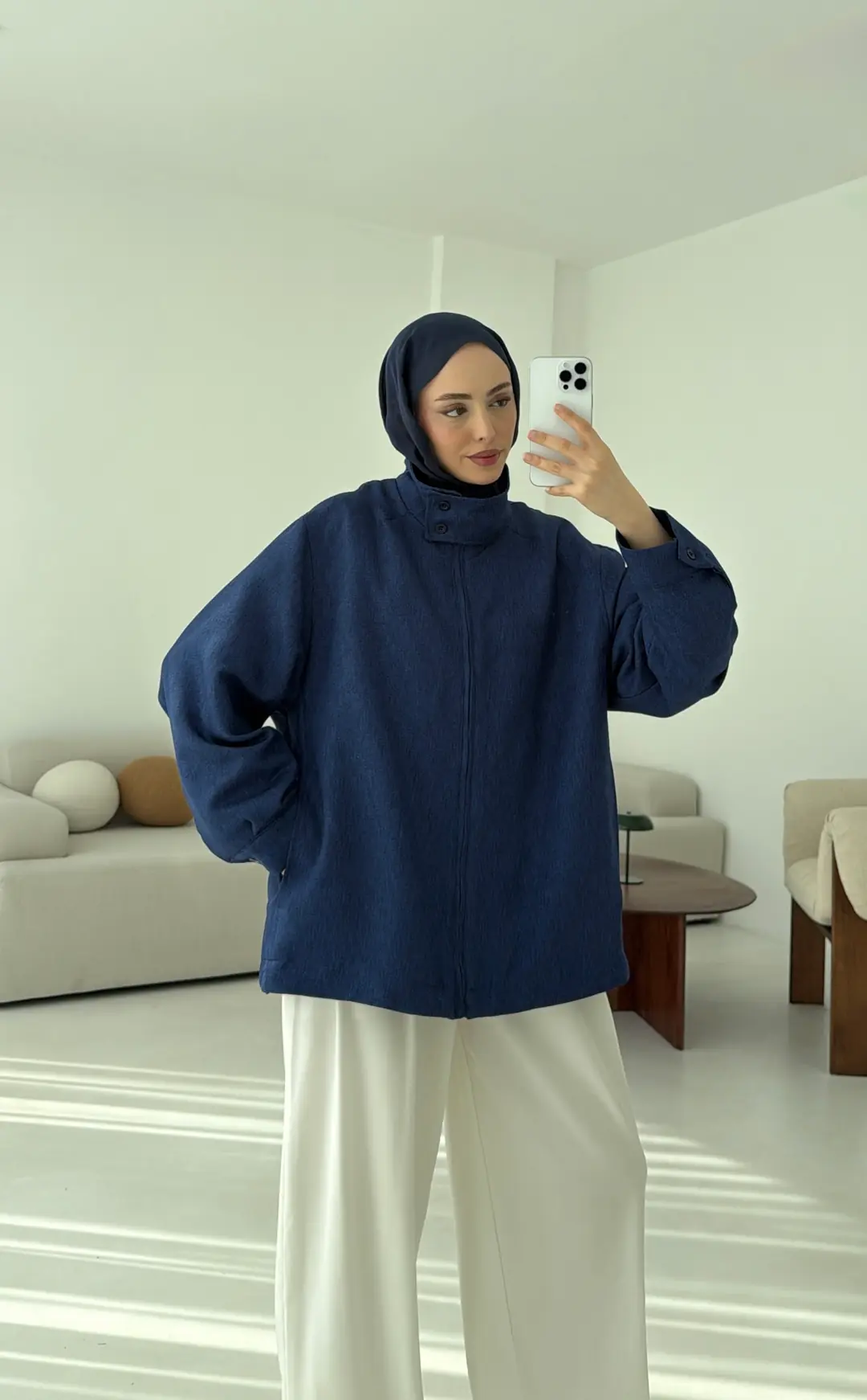 Dik Yaka Ceket Lacivert - Görsel 2