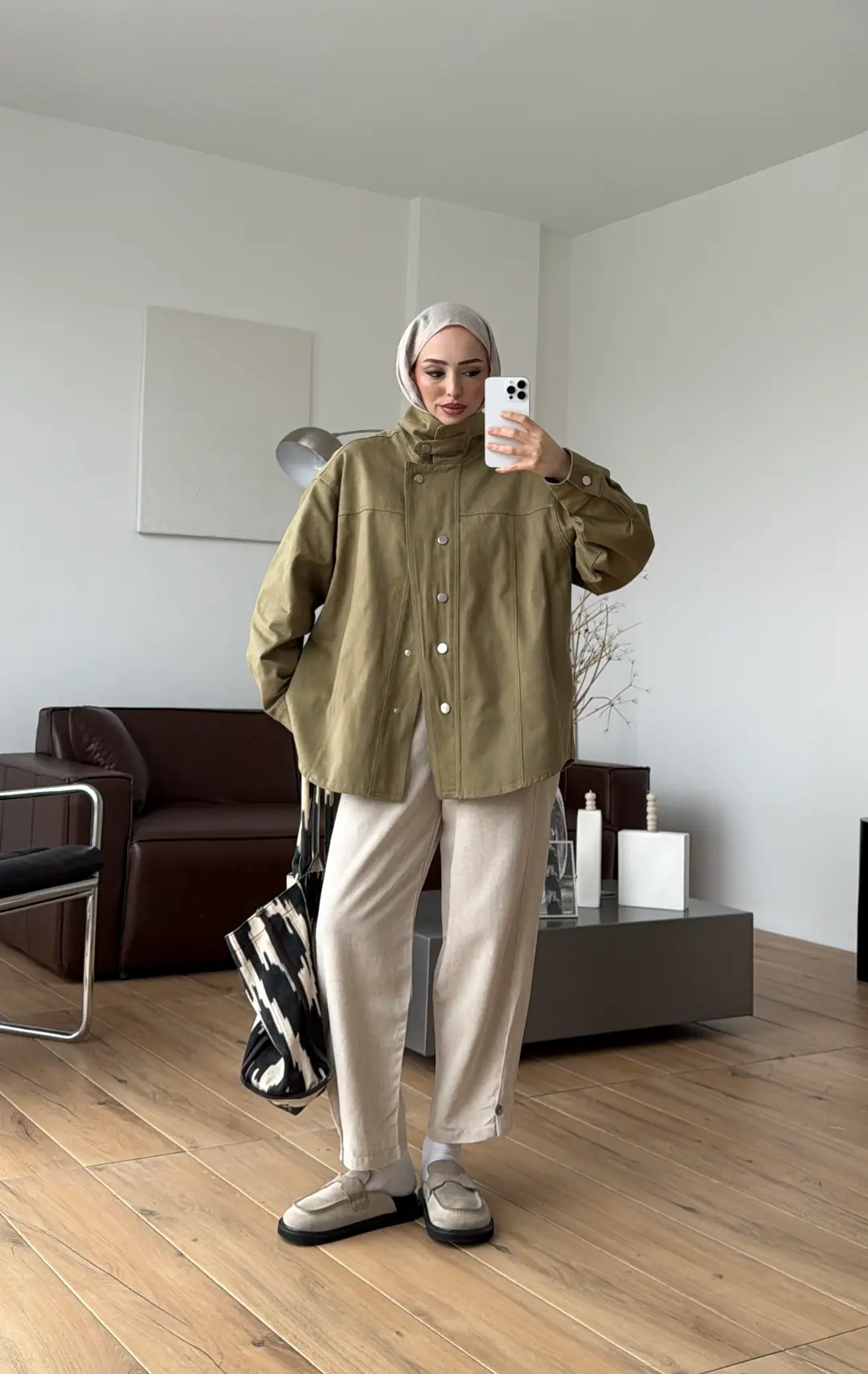 Dik Yaka Çıtçıtlı Gabardin Ceket Açık Yeşil - Görsel 10