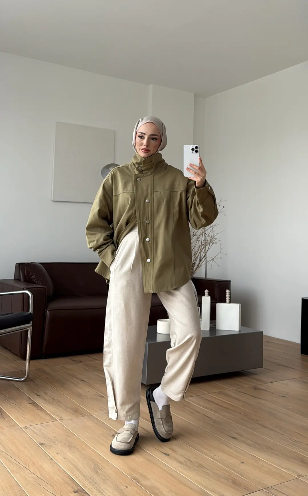 Dik Yaka Çıtçıtlı Gabardin Ceket Açık Yeşil - Görsel 9