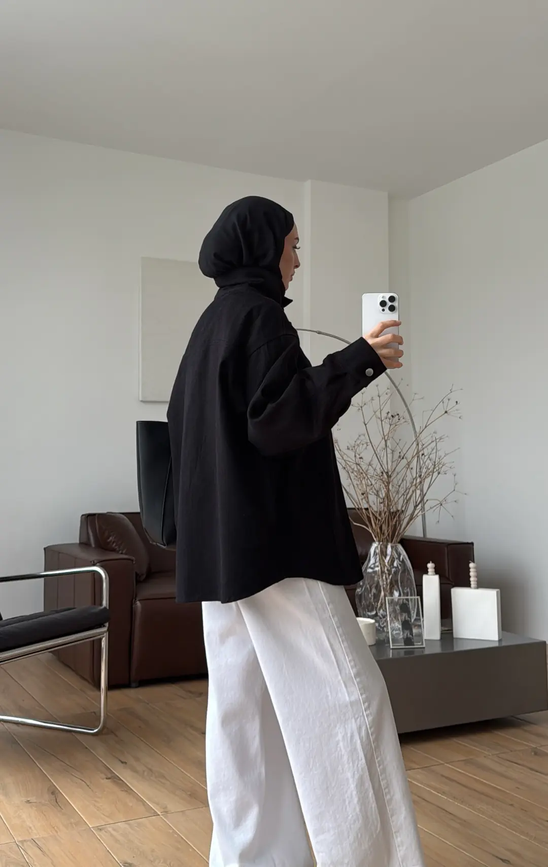 Dik Yaka Çıtçıtlı Gabardin Ceket Siyah - Görsel 3