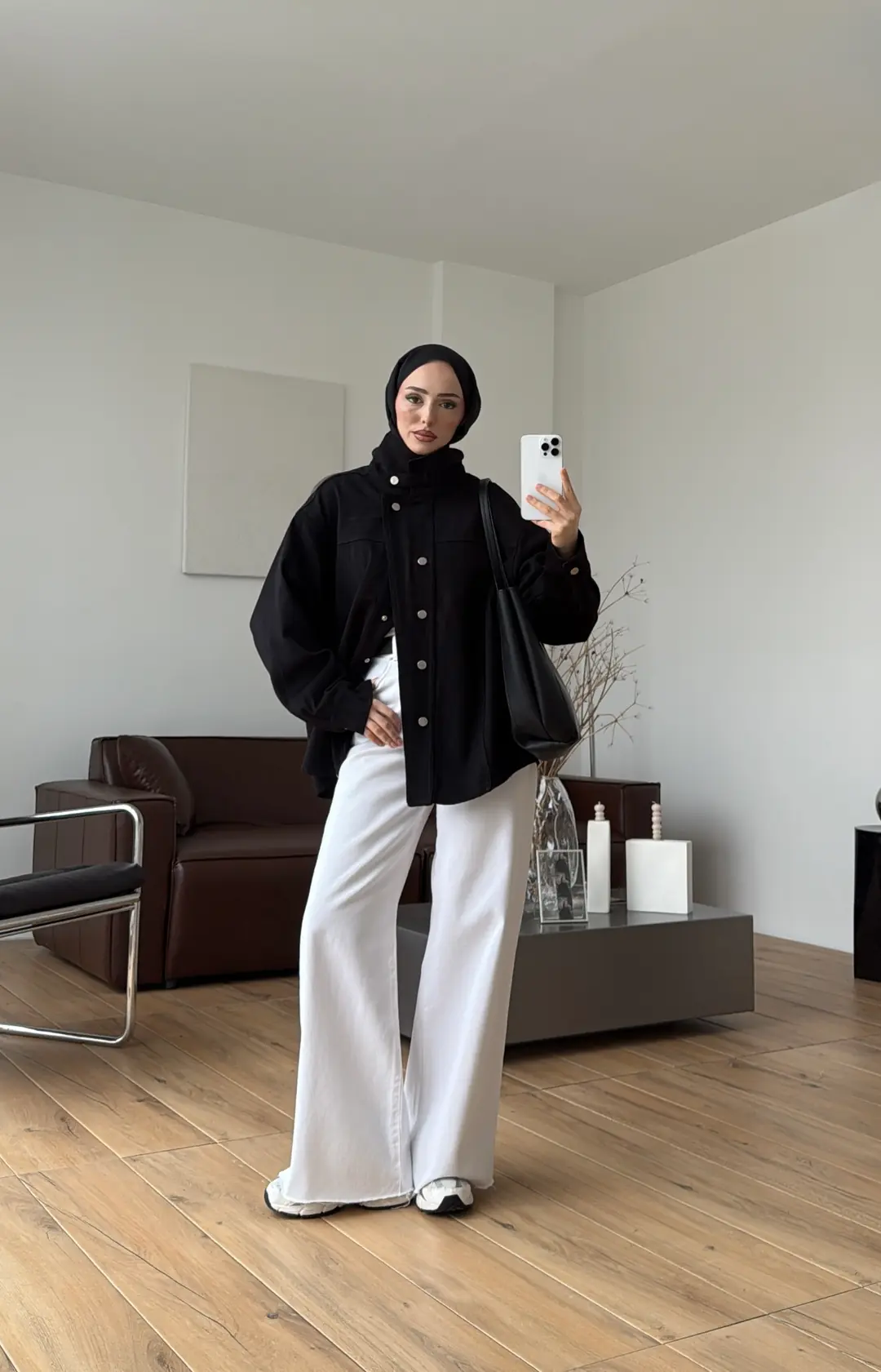 Dik Yaka Çıtçıtlı Gabardin Ceket Siyah - Görsel 8