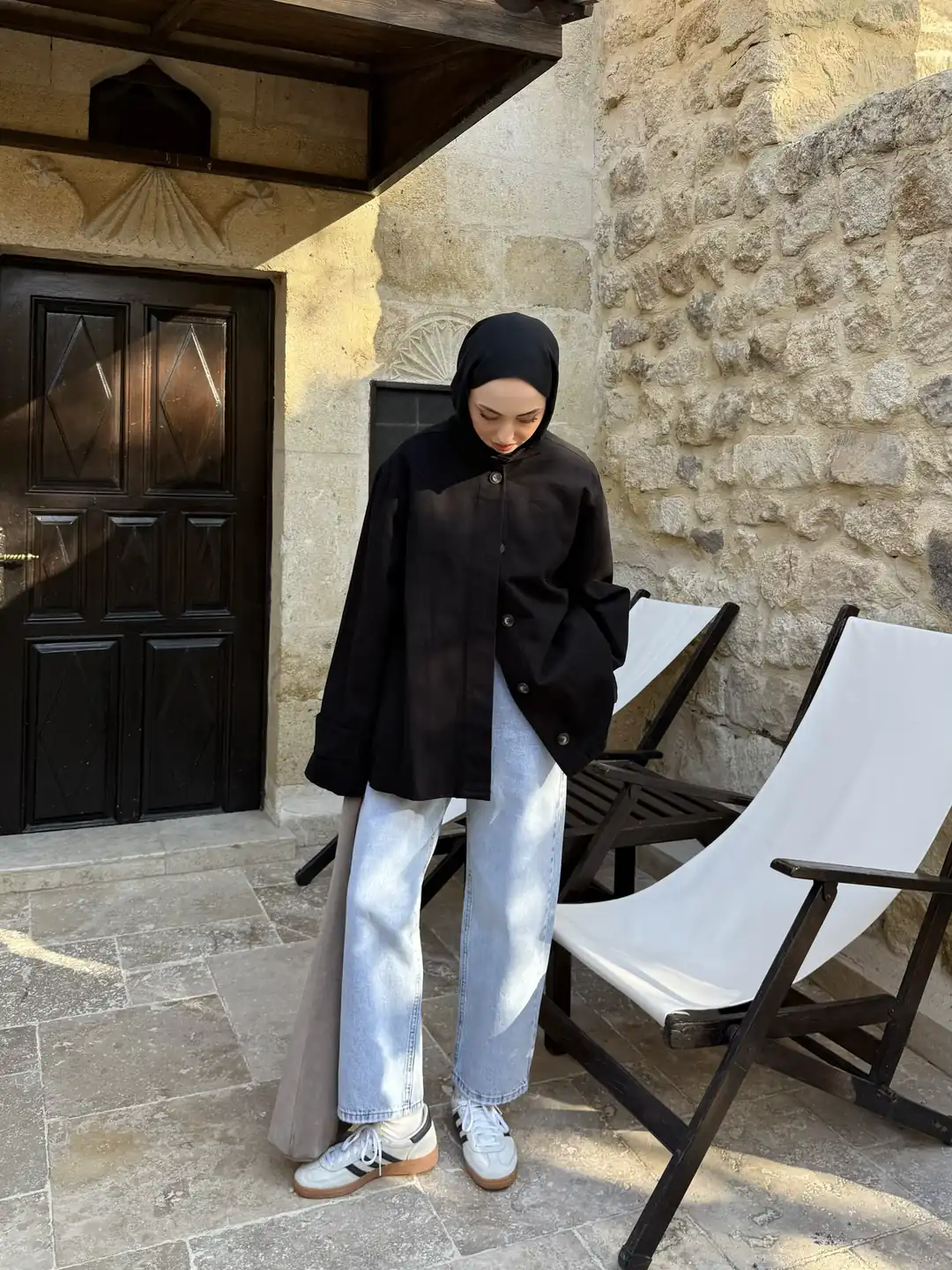 Dik Yaka Gabardin Ceket Siyah - Görsel 4