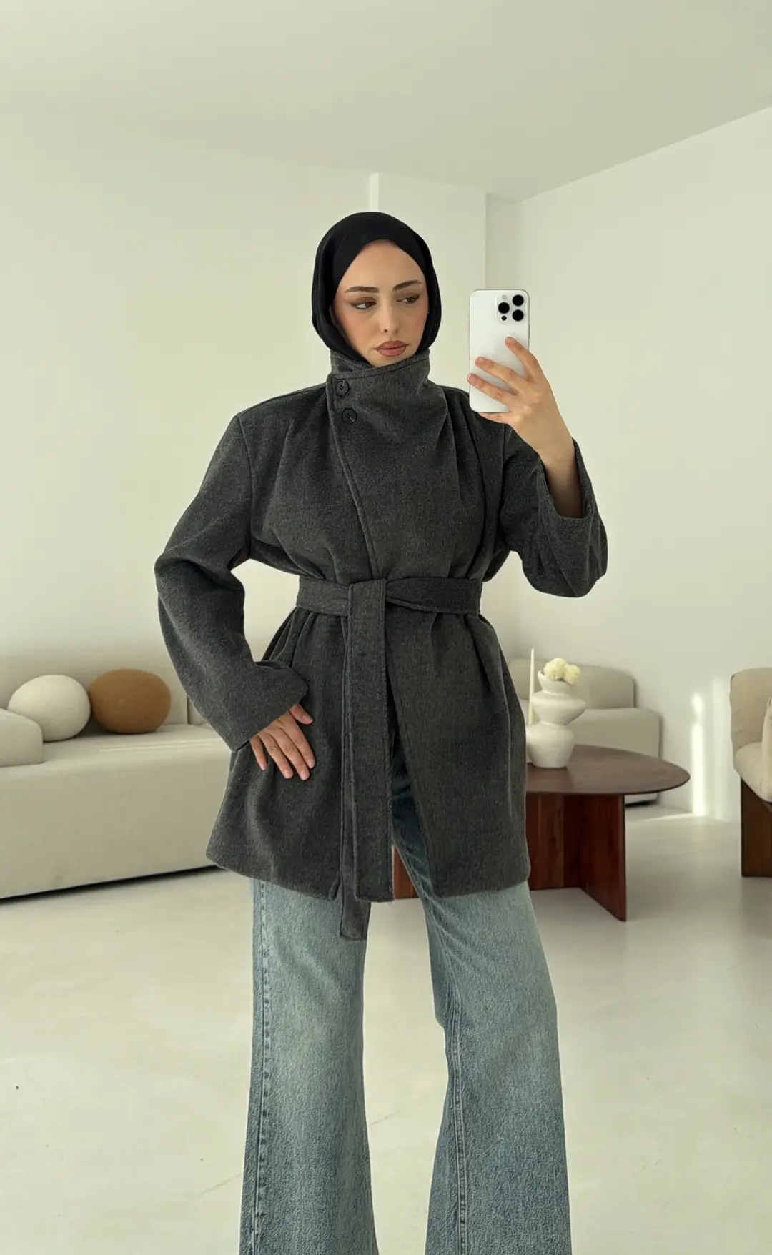 Dik Yaka Kaşe Kaban Antrasit