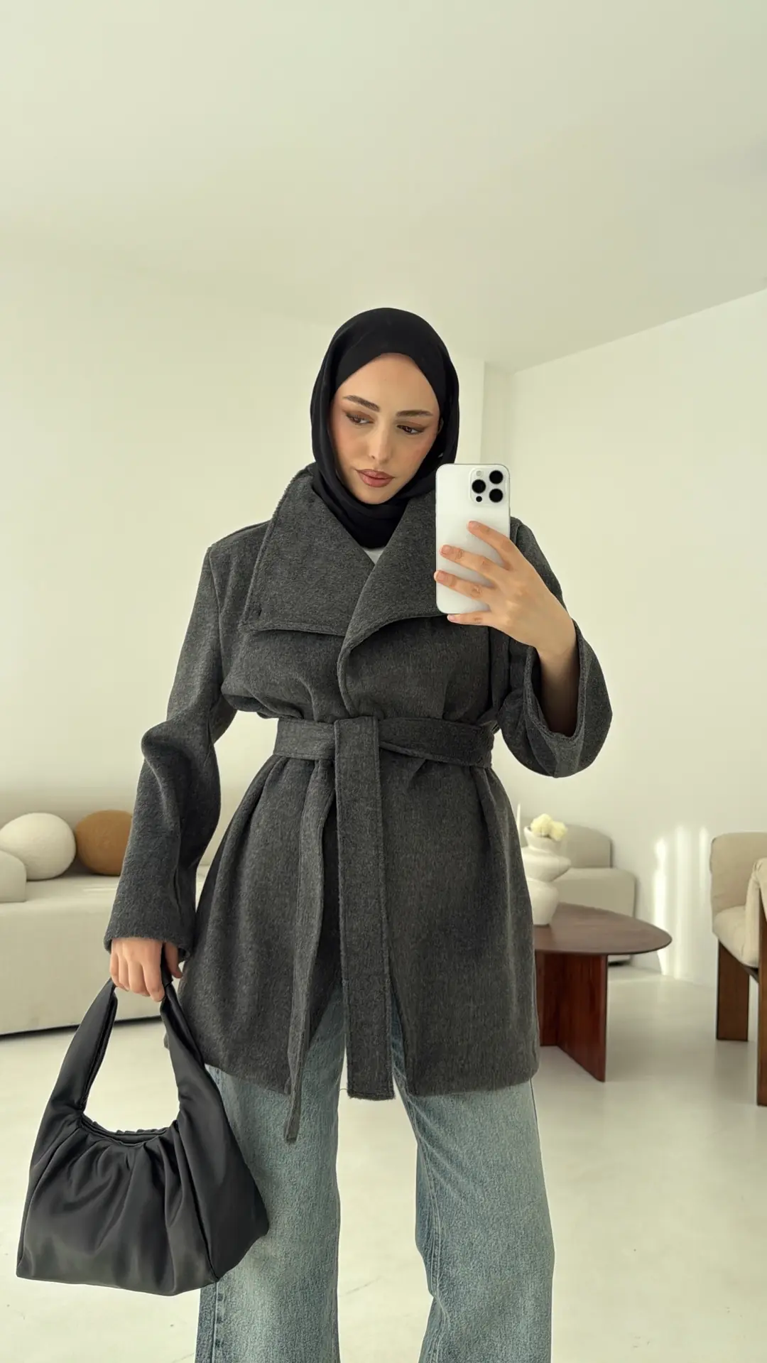 Dik Yaka Kaşe Kaban Antrasit - Görsel 3