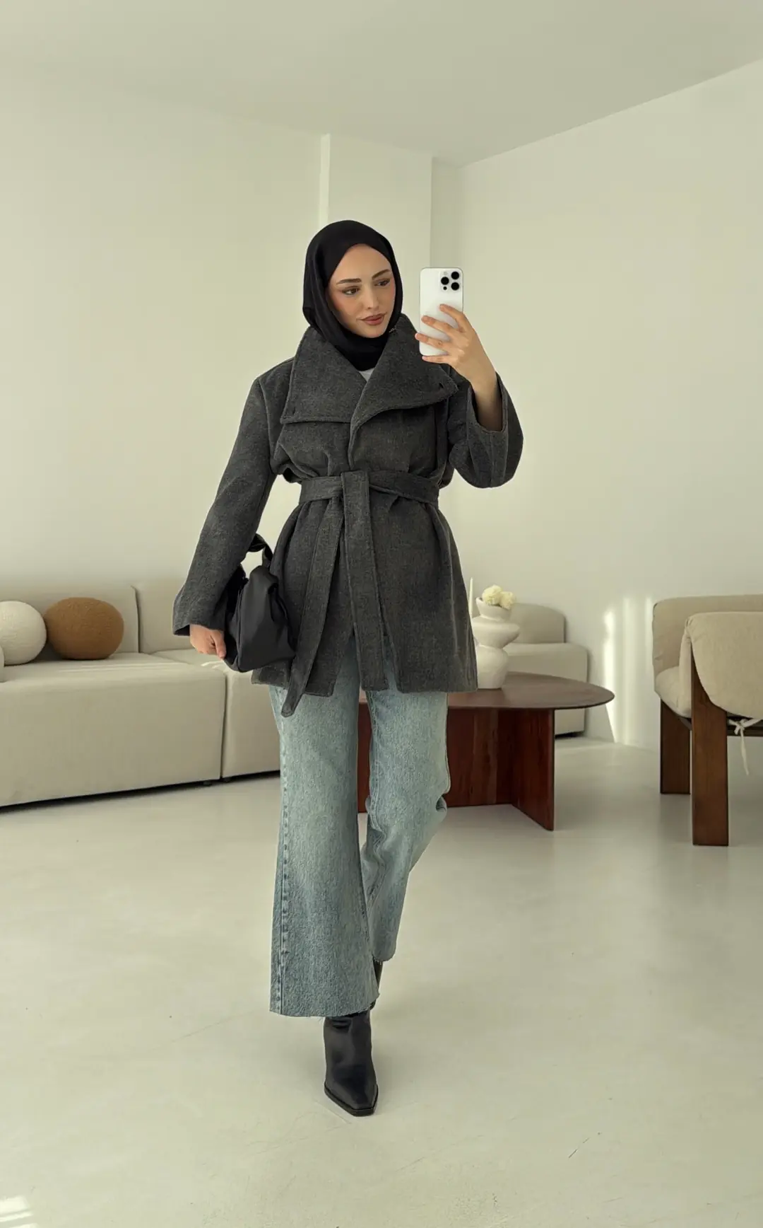 Dik Yaka Kaşe Kaban Antrasit - Görsel 4