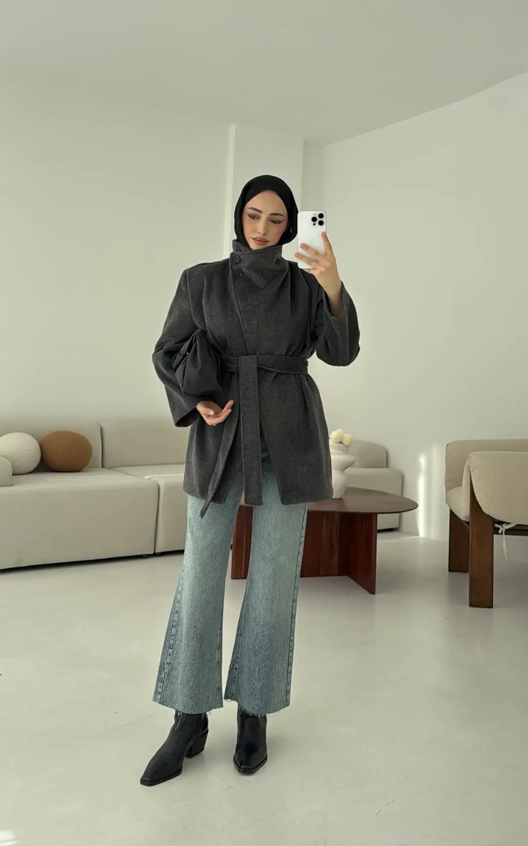 Dik Yaka Kaşe Kaban Antrasit - Görsel 7