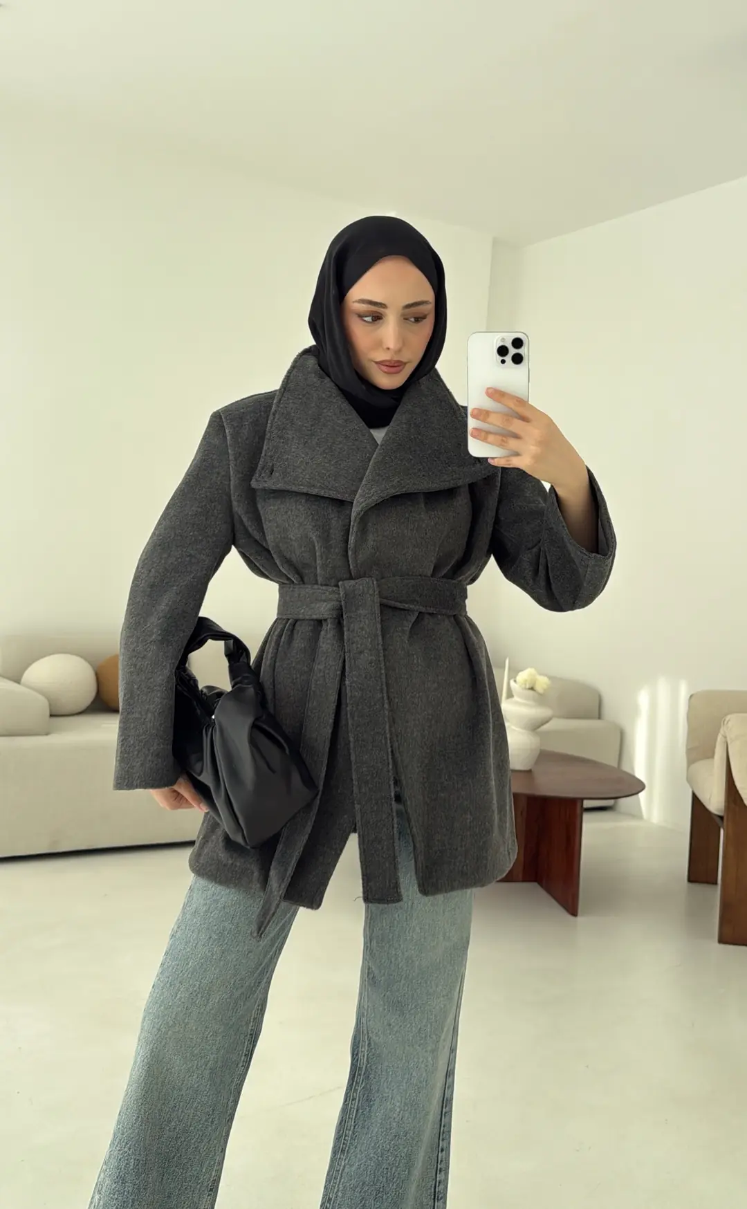 Dik Yaka Kaşe Kaban Antrasit - Görsel 9