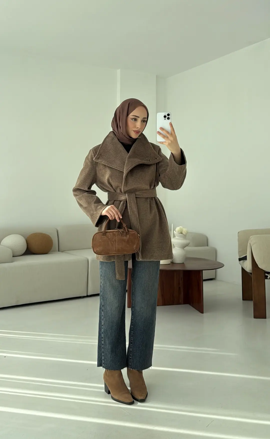 Dik Yaka Kaşe Kaban Kahve - Görsel 2