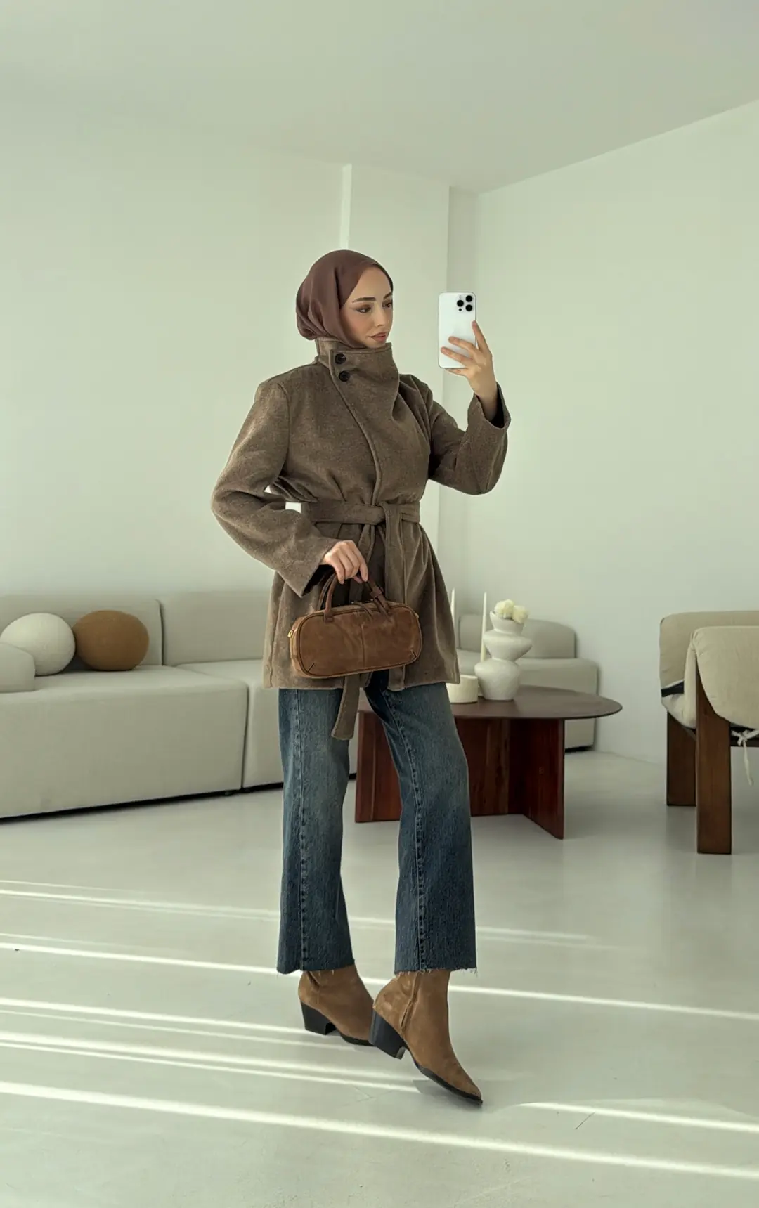 Dik Yaka Kaşe Kaban Kahve - Görsel 7