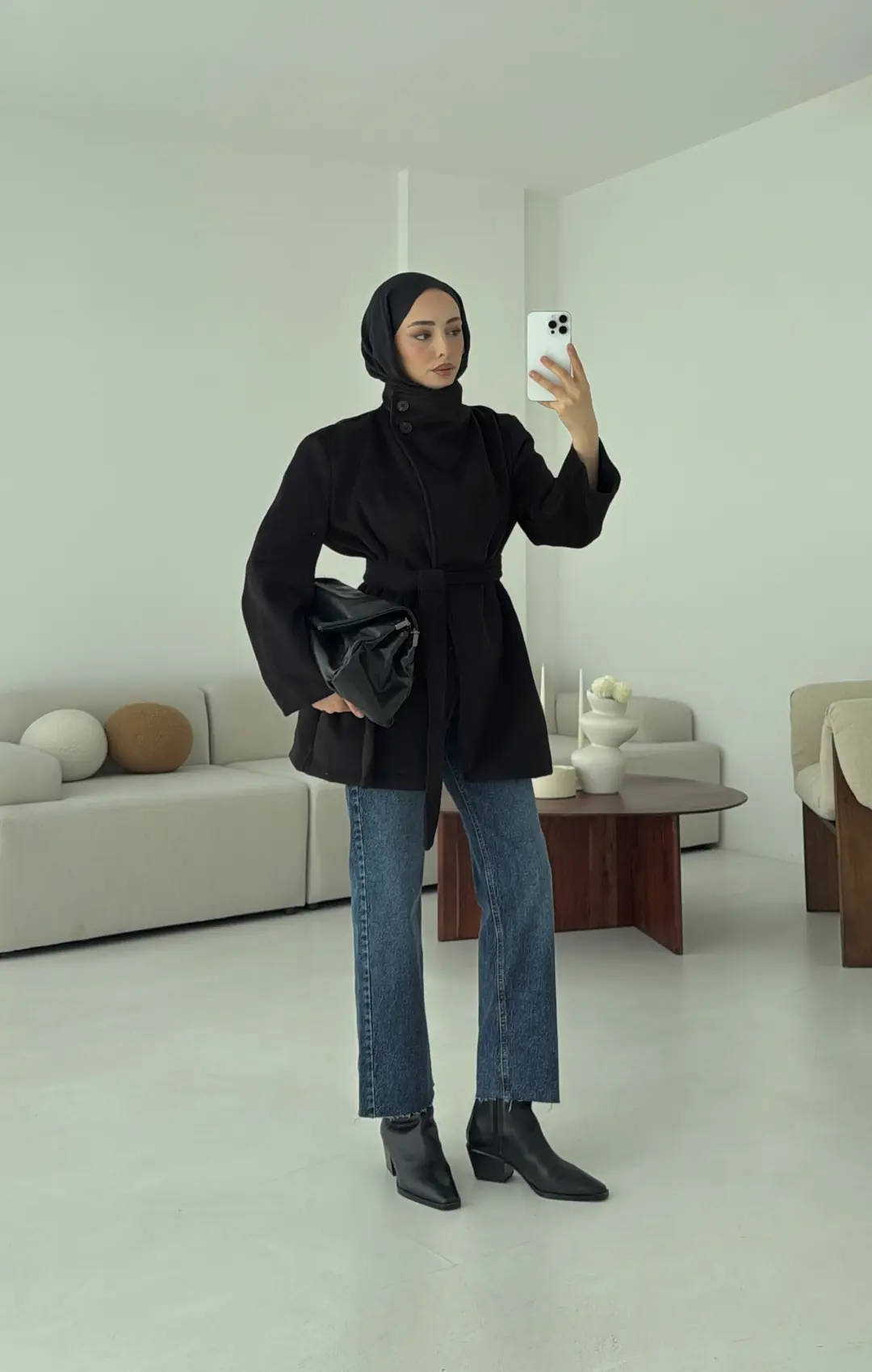 Dik Yaka Kaşe Kaban Siyah