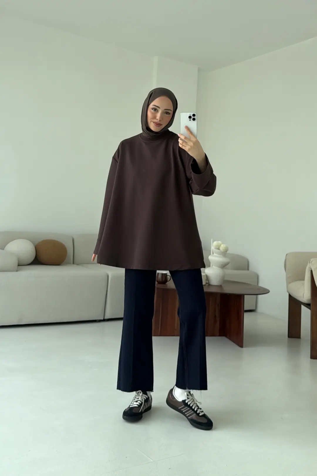 Dikiş Detay Basic Sweat Kahve - Görsel 3