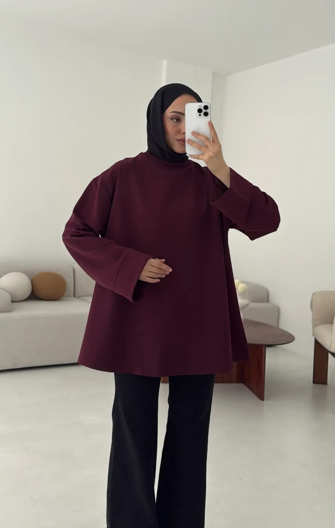 Dikiş Detay Basic Sweat Mürdüm - Görsel 2