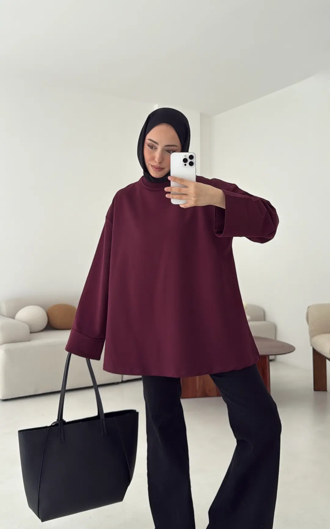 Dikiş Detay Basic Sweat Mürdüm - Görsel 7