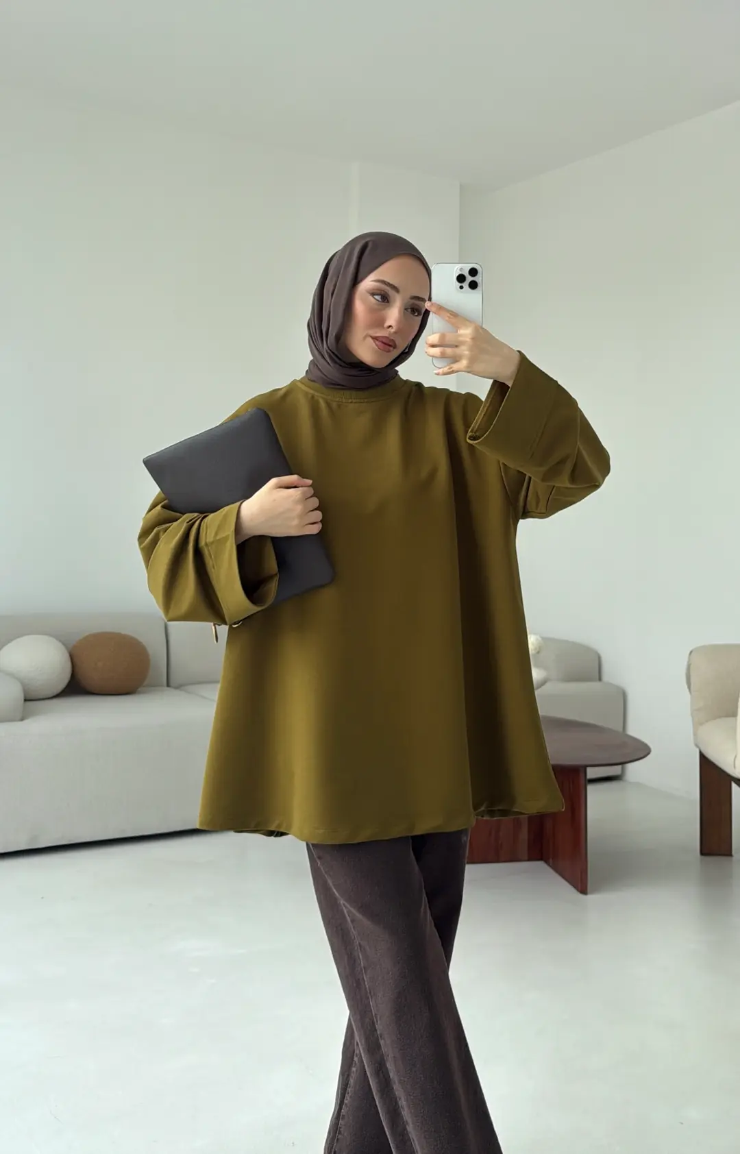 Dikiş Detay Basic Sweat Olive - Görsel 4
