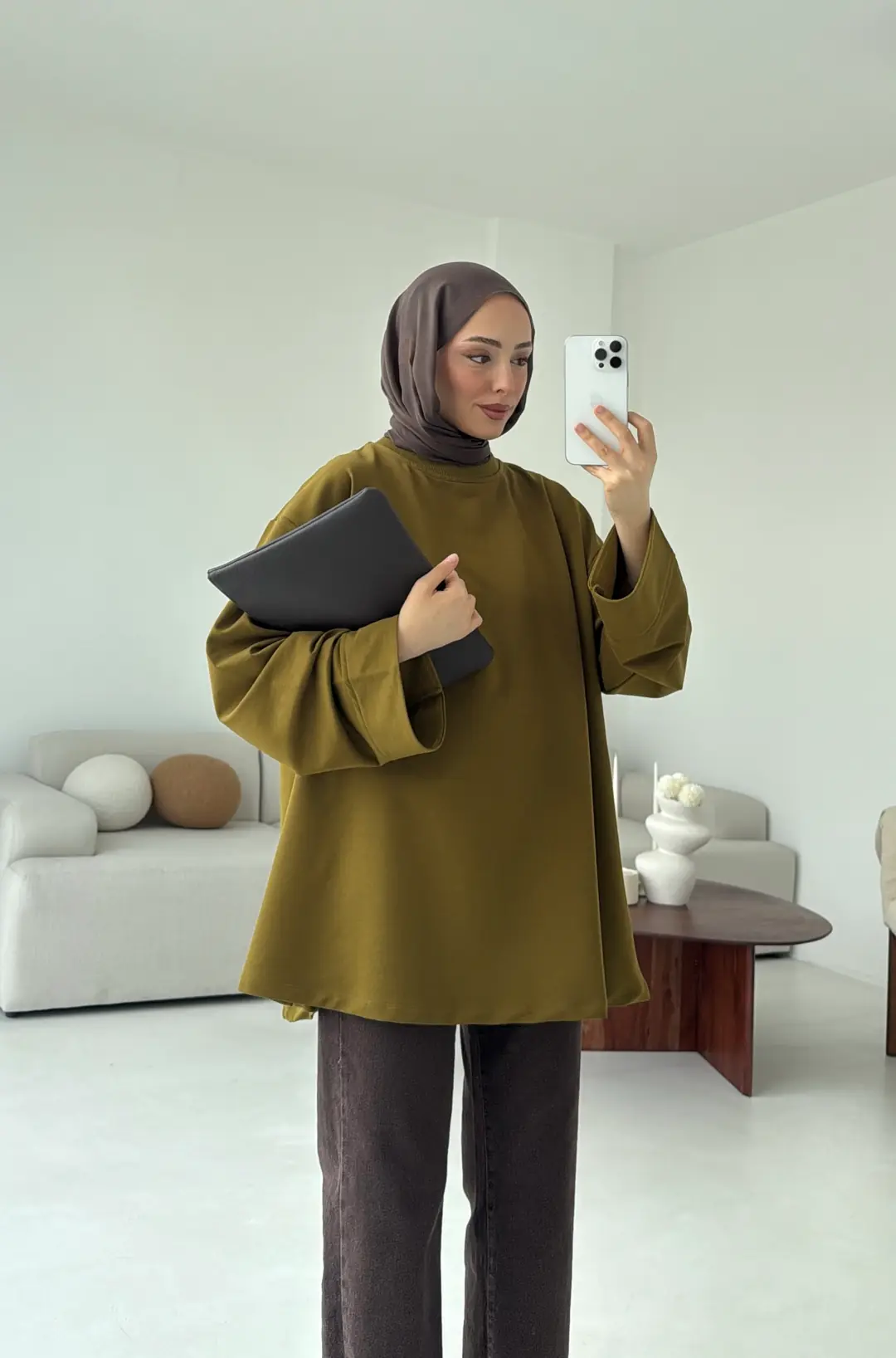 Dikiş Detay Basic Sweat Olive - Görsel 6