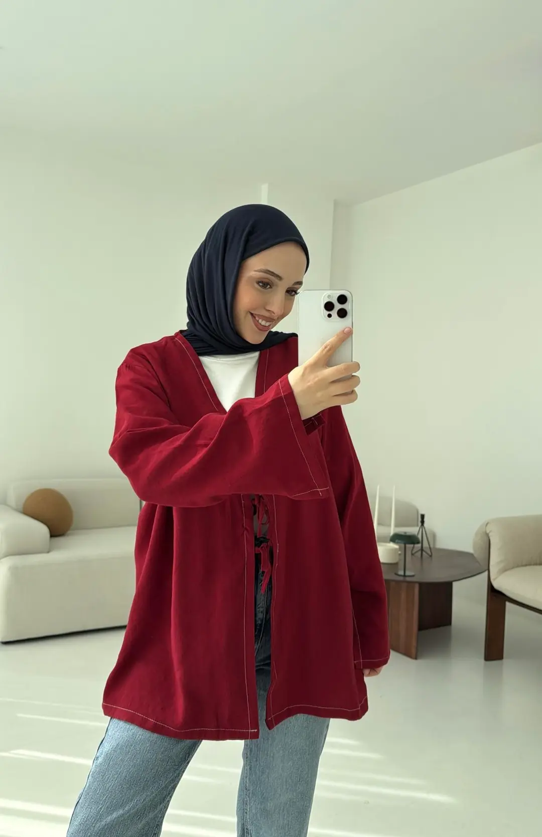 Dikiş Detaylı Kimono Kırmızı