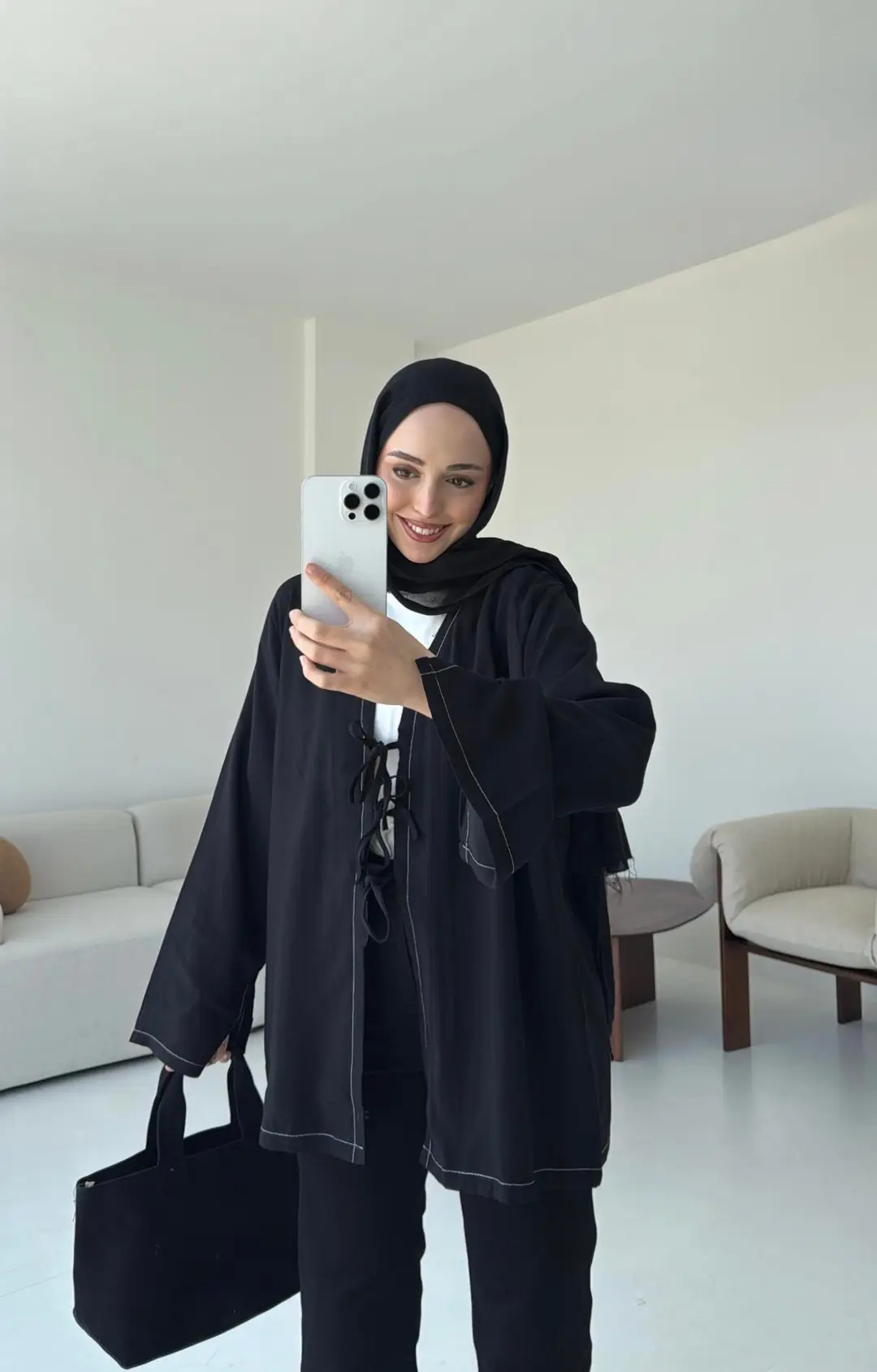 Dikiş Detaylı Kimono Siyah - Görsel 5