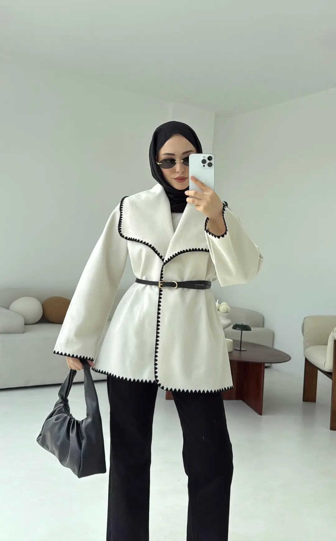 Dikişli Kaşe Ceket Bej - Görsel 2