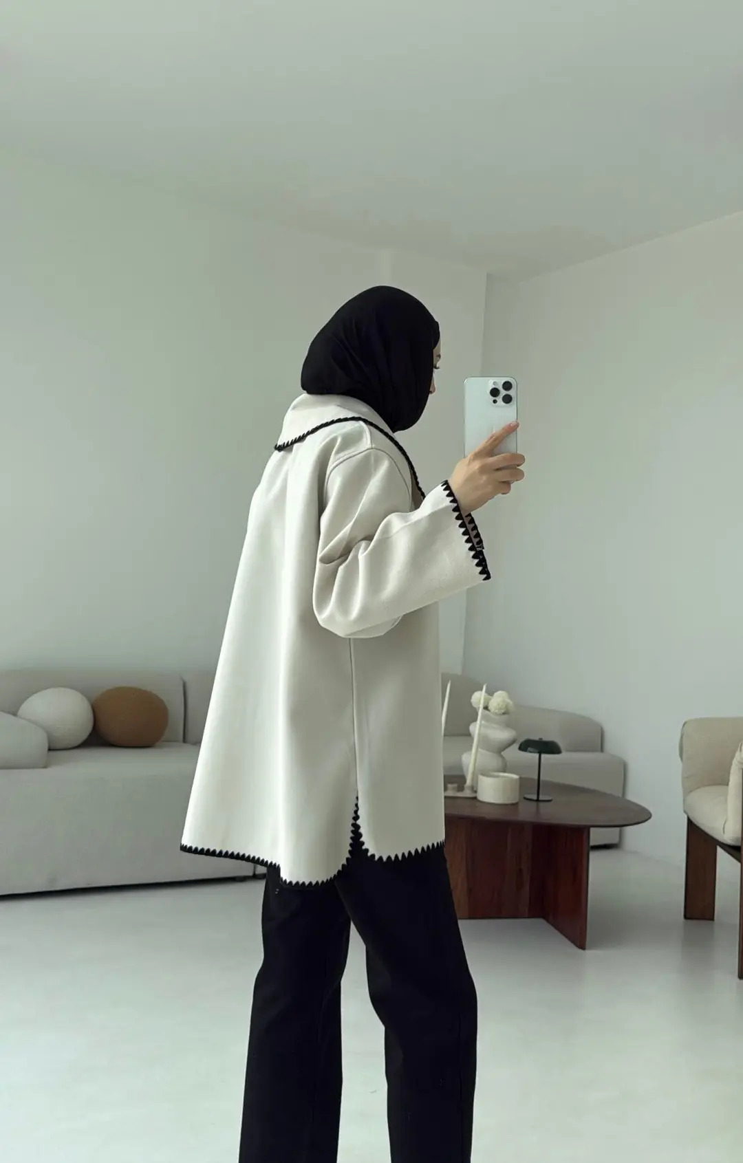 Dikişli Kaşe Ceket Bej - Görsel 4