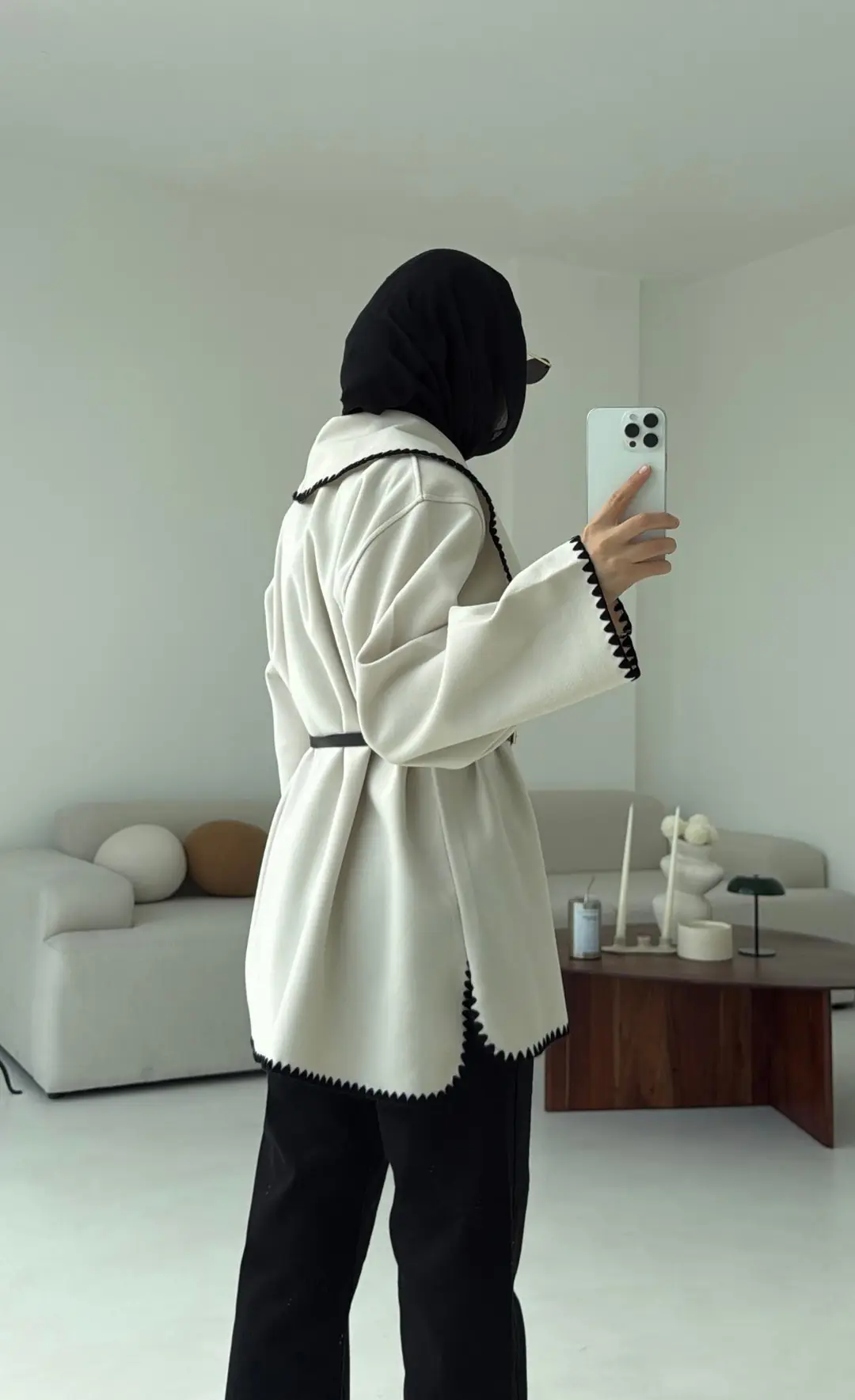 Dikişli Kaşe Ceket Bej - Görsel 6