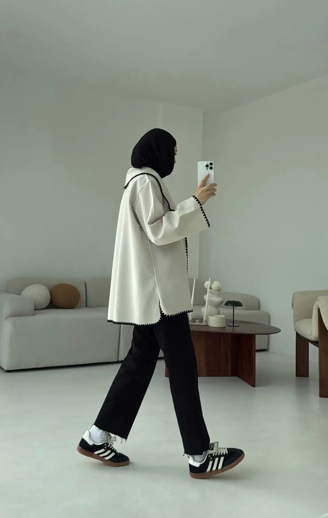 Dikişli Kaşe Ceket Bej - Görsel 7