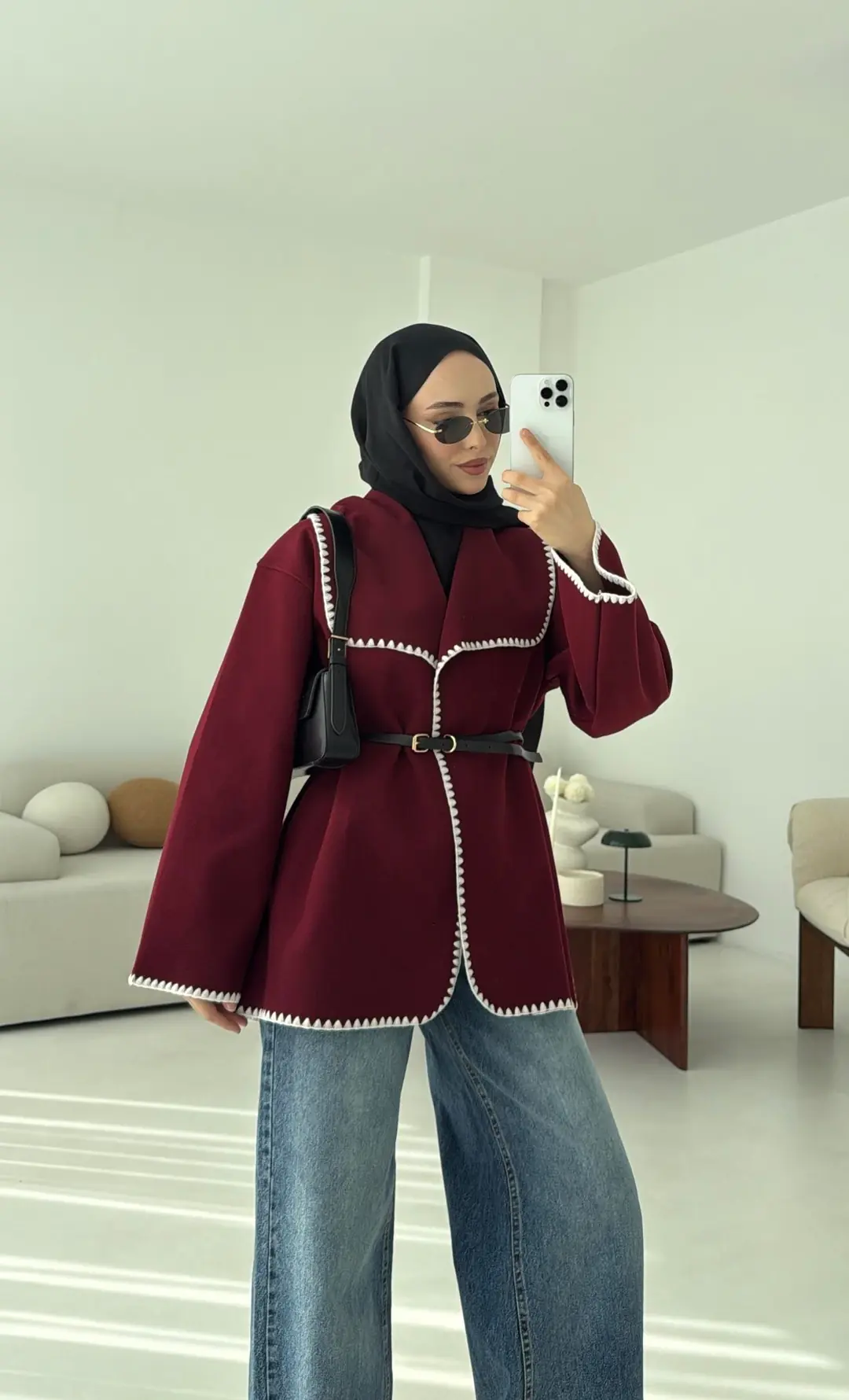 Dikişli Kaşe Ceket Bordo - Görsel 4