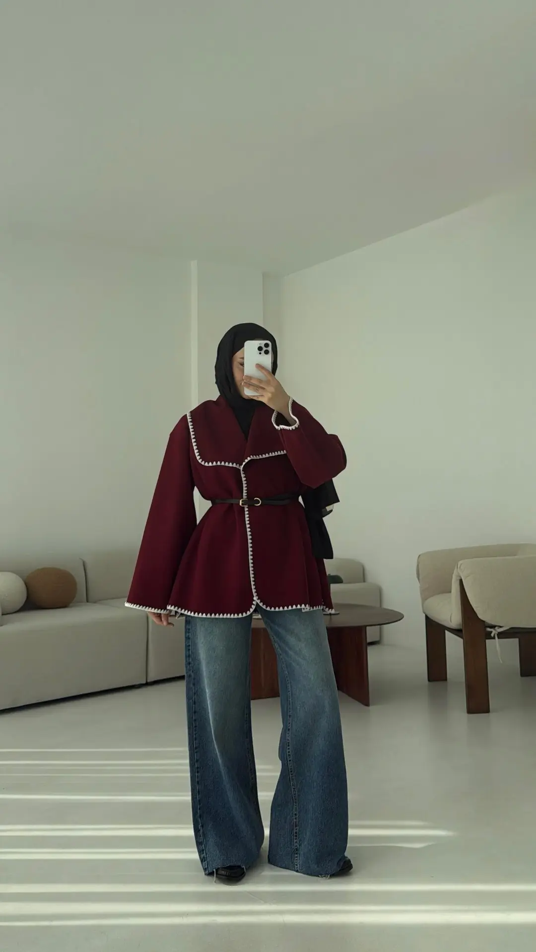 Dikişli Kaşe Ceket Bordo - Görsel 8