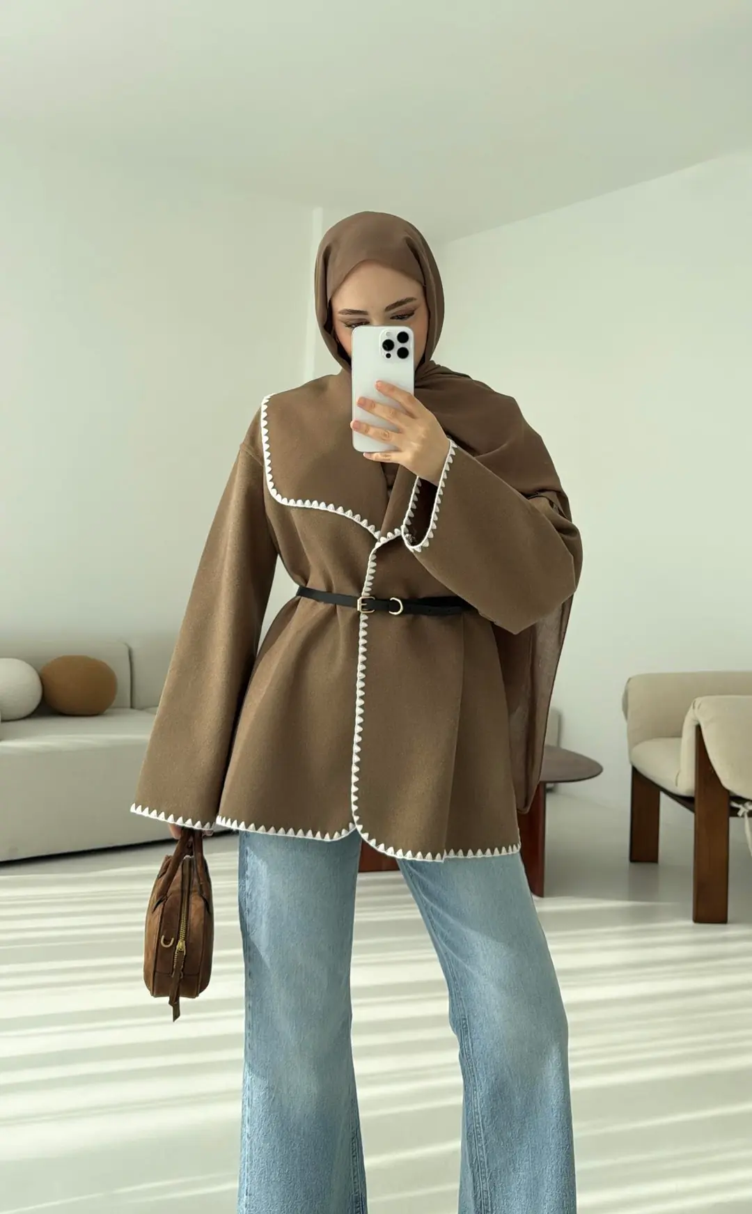 Dikişli Kaşe Ceket Camel