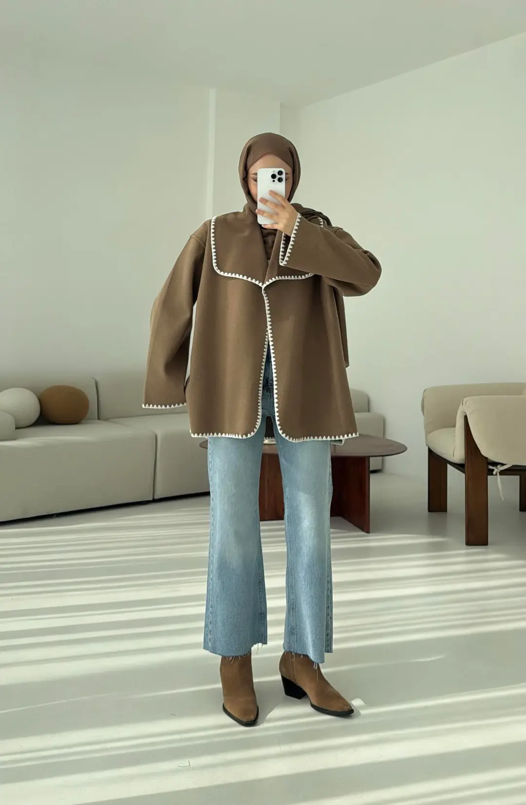 Dikişli Kaşe Ceket Camel - Görsel 5