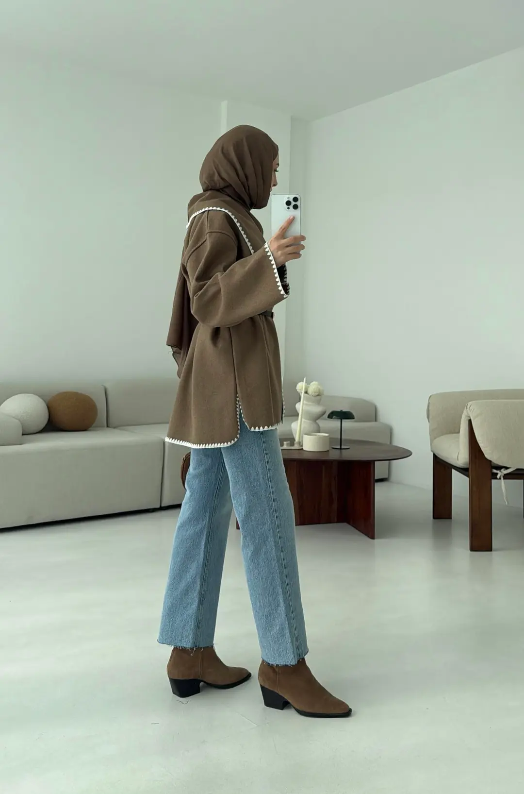 Dikişli Kaşe Ceket Camel - Görsel 9