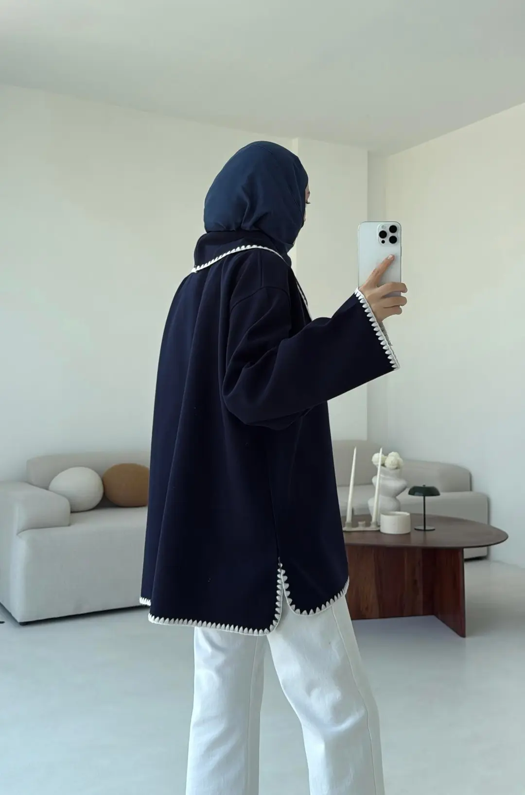 Dikişli Kaşe Ceket Lacivert - Görsel 3