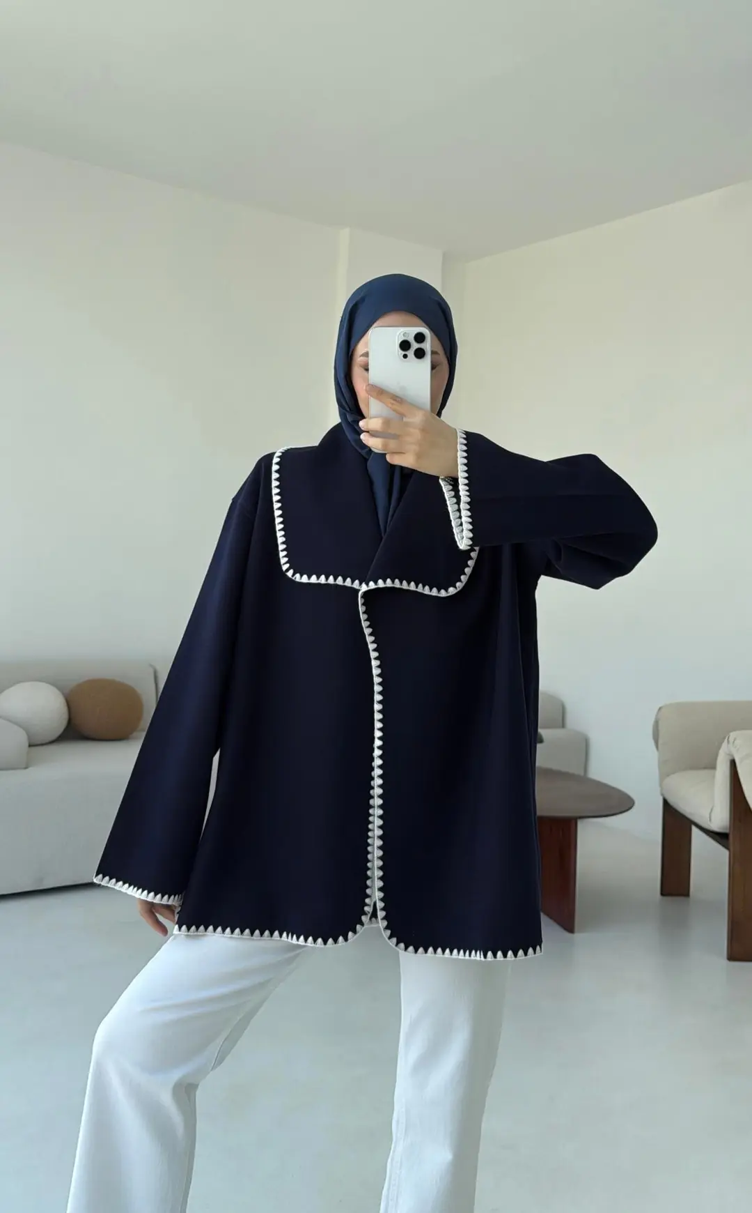 Dikişli Kaşe Ceket Lacivert - Görsel 6