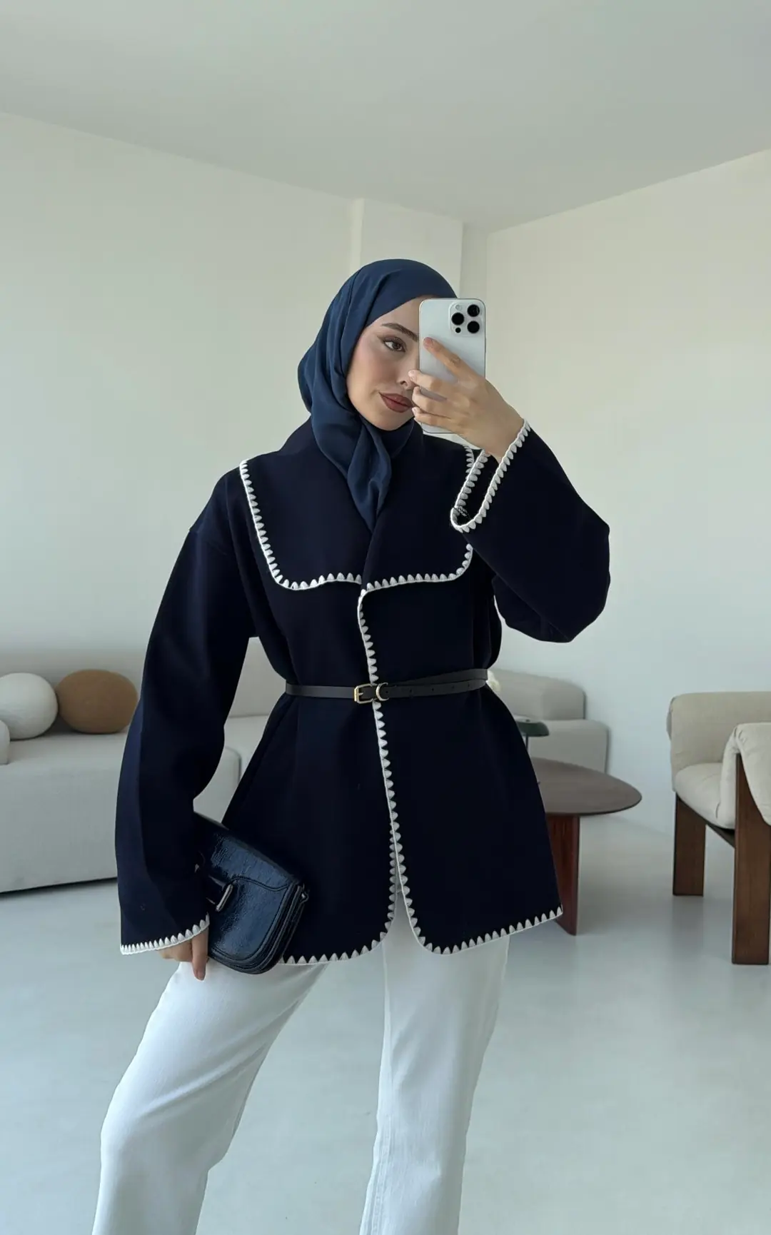 Dikişli Kaşe Ceket Lacivert - Görsel 7