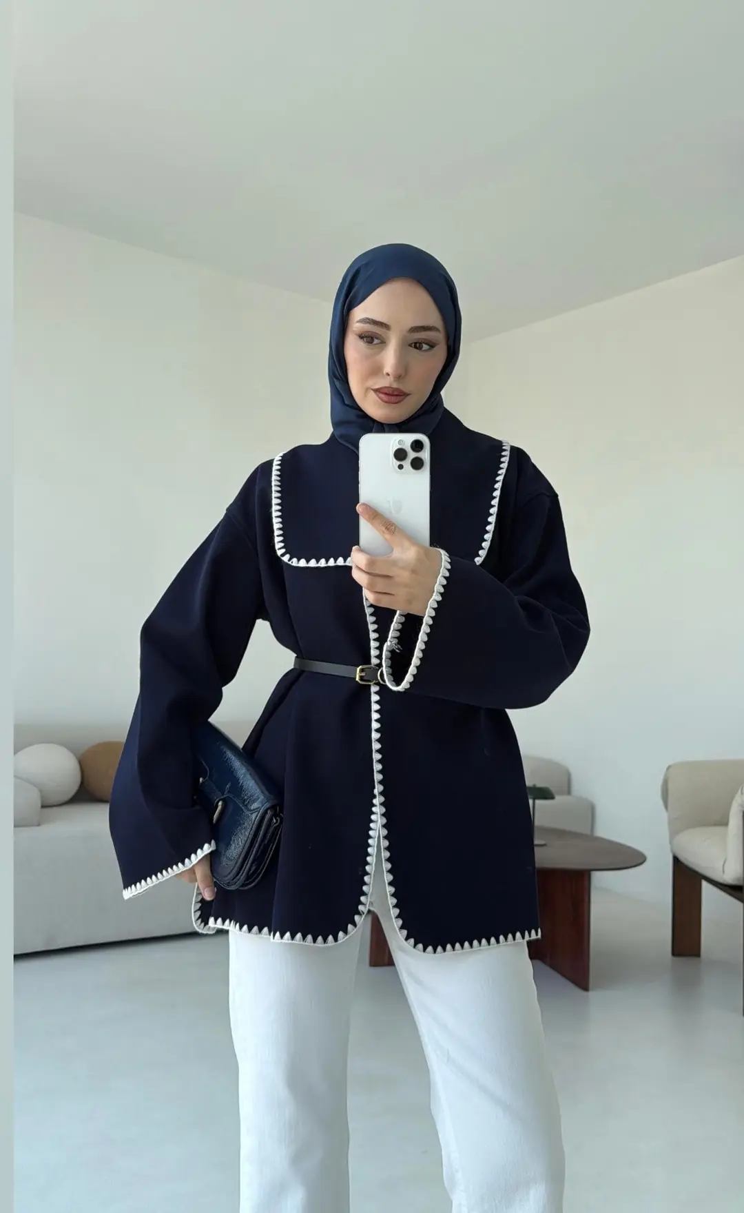 Dikişli Kaşe Ceket Lacivert - Görsel 8