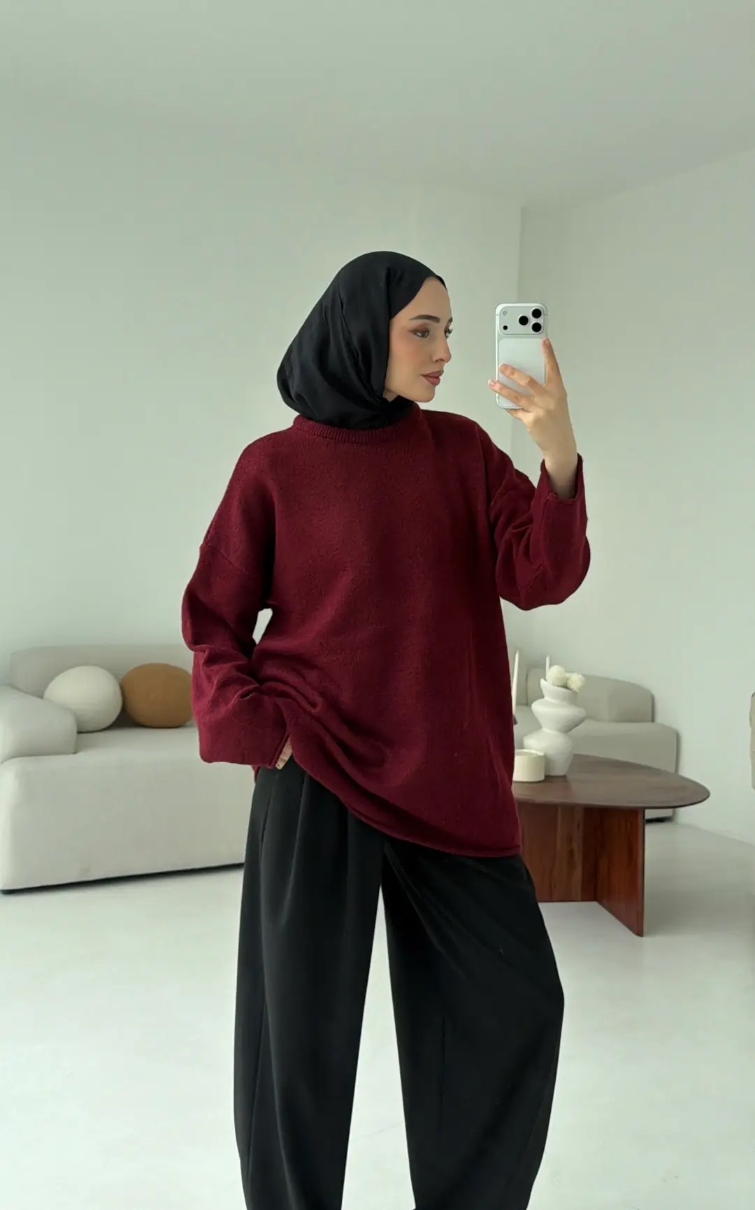 Dikişsiz Triko Kazak Bordo - Görsel 3