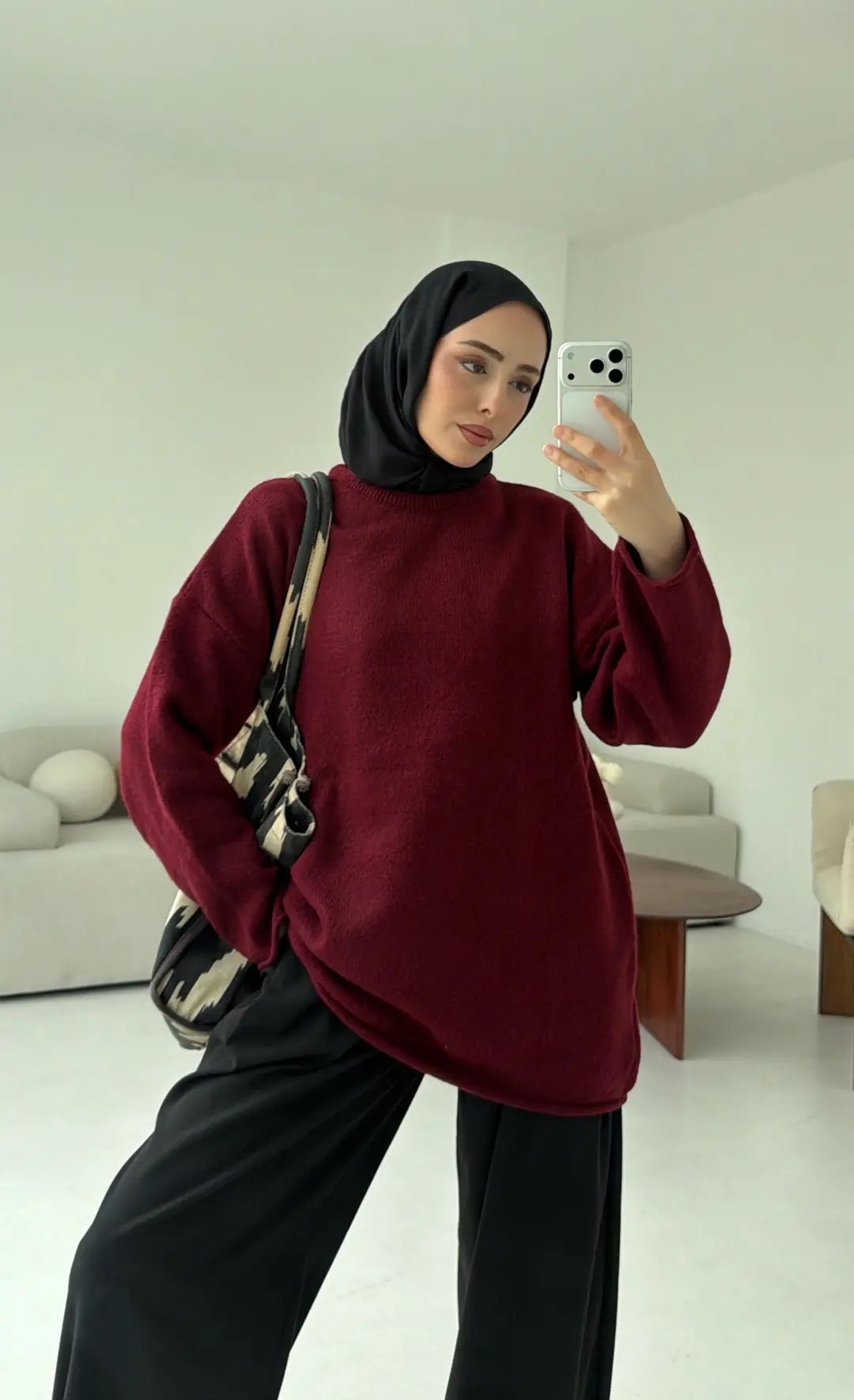 Dikişsiz Triko Kazak Bordo - Görsel 4