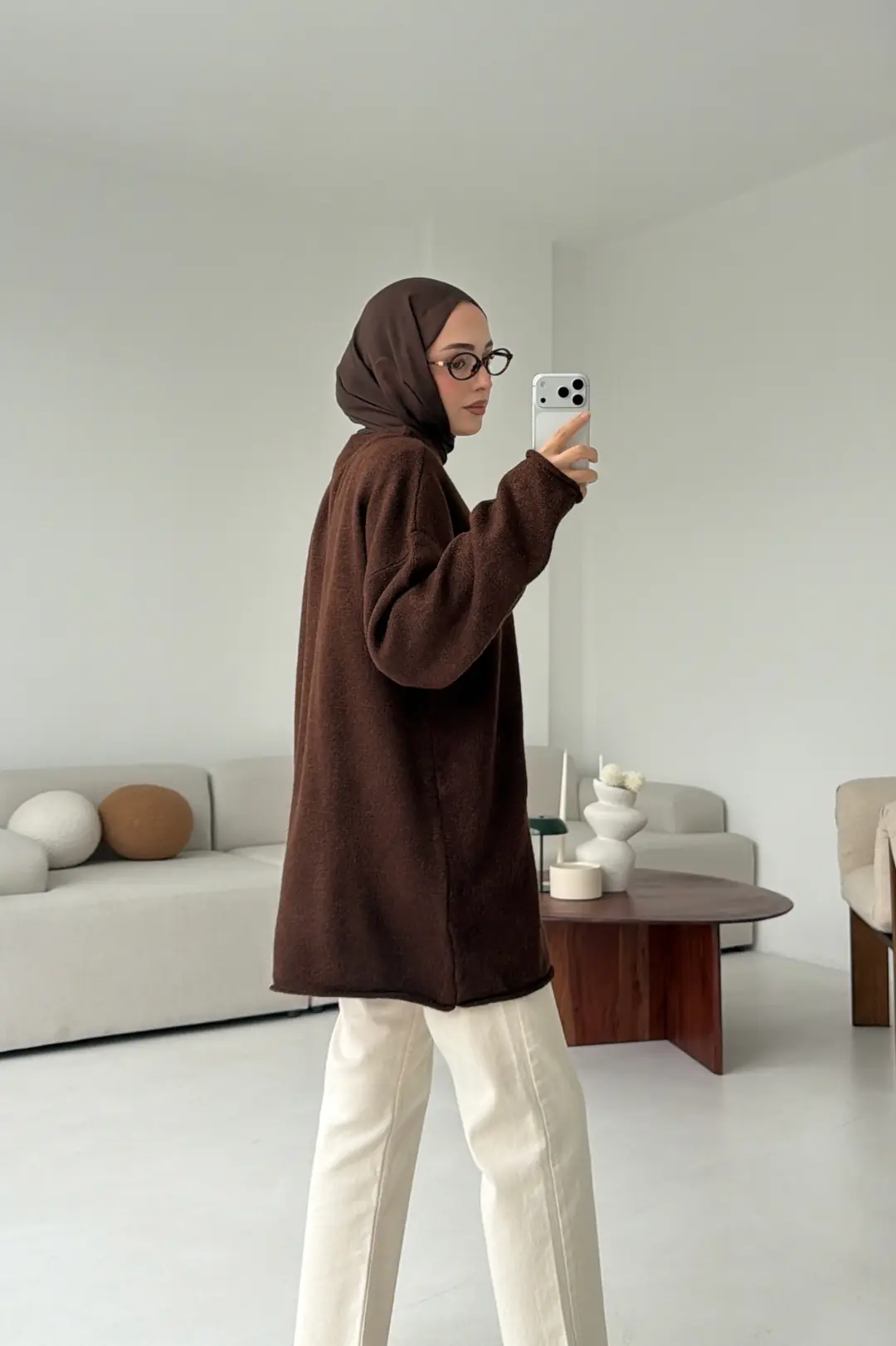 Dikişsiz Triko Kazak Kahve