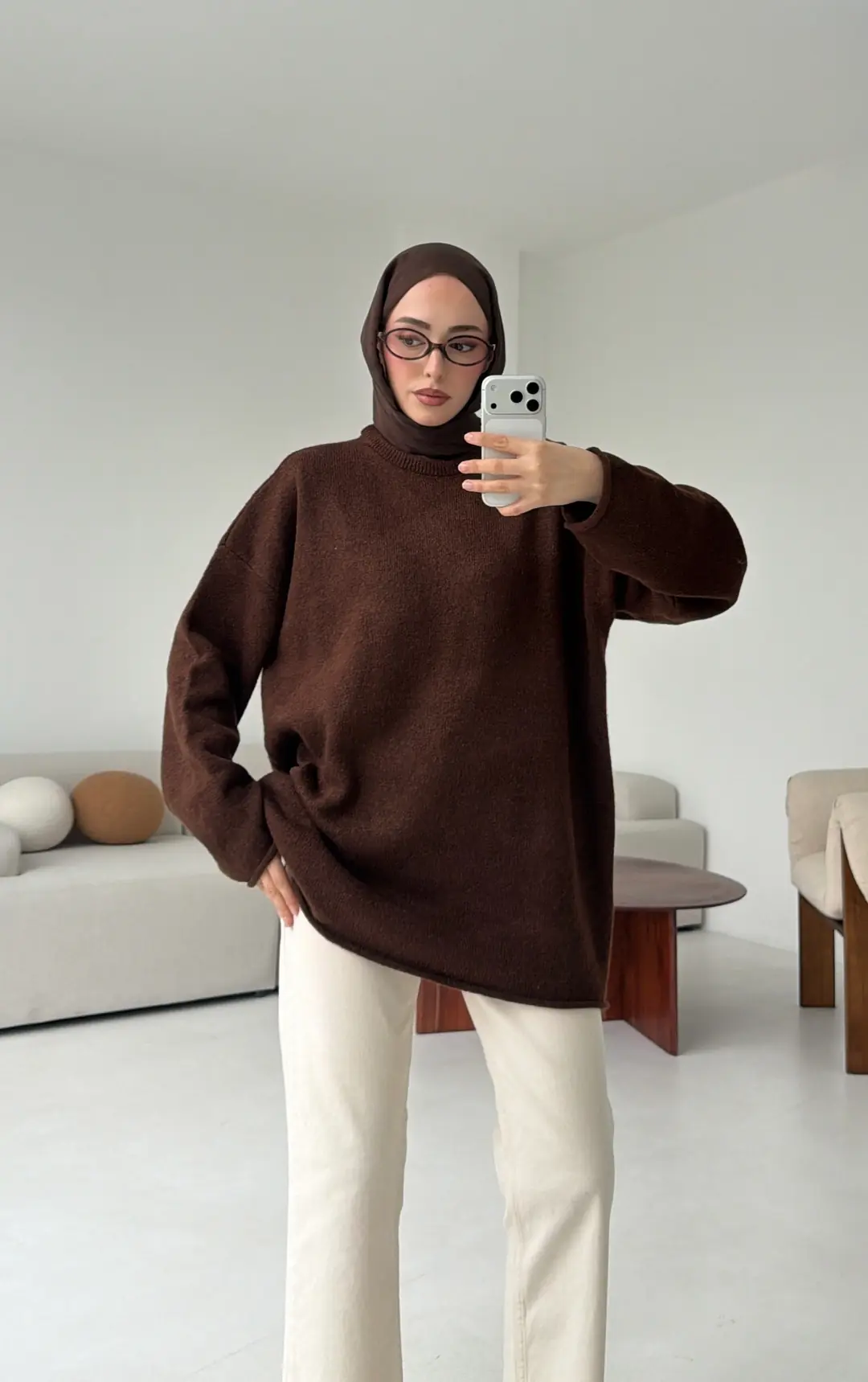 Dikişsiz Triko Kazak Kahve - Görsel 3