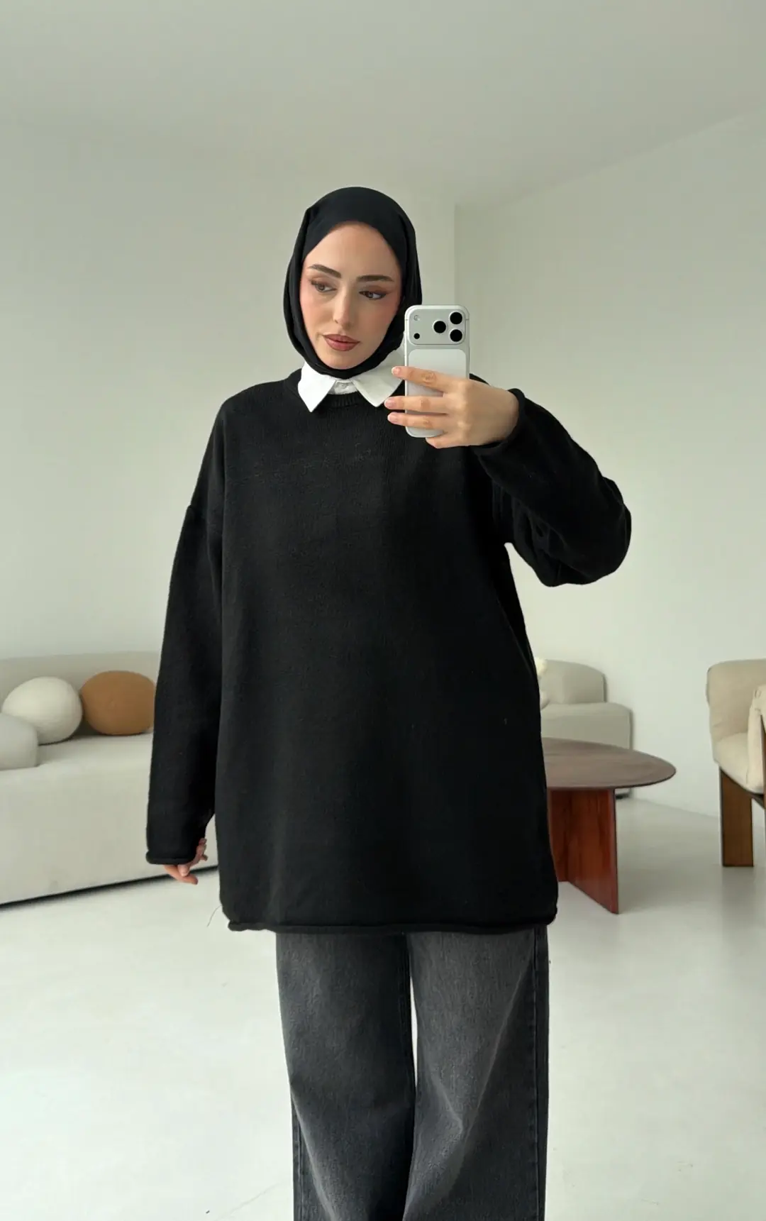 Dikişsiz Triko Kazak Siyah - Görsel 5