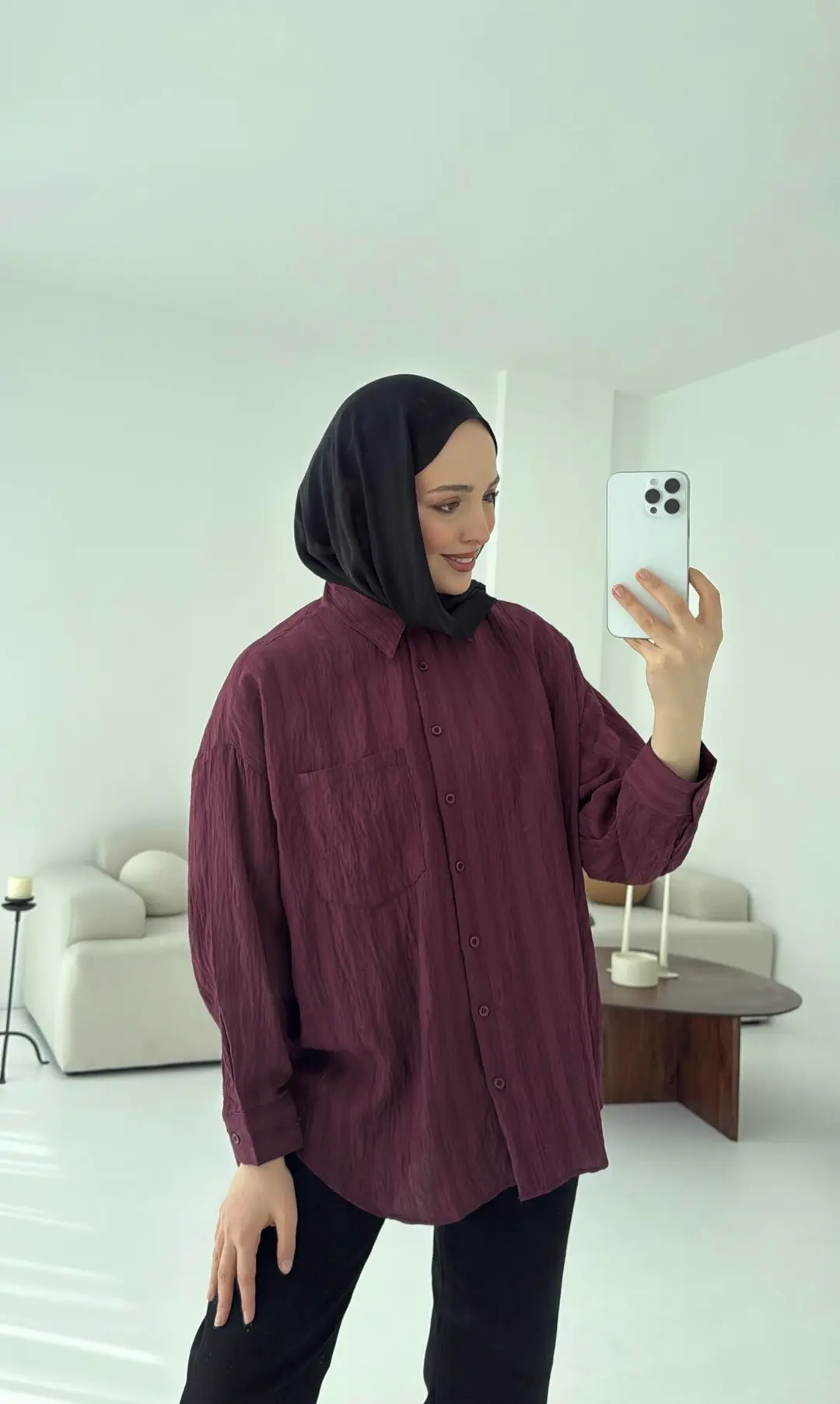 Dokulu Gömlek Bordo - Görsel 5